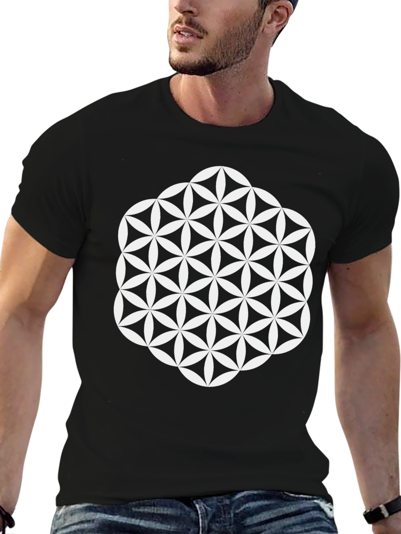 Geometric Flower of Life T-Shirt - Black
