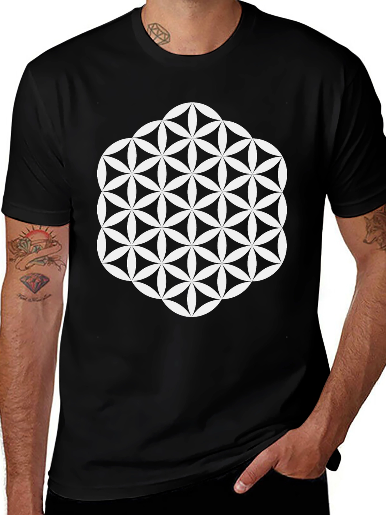 Geometric Flower of Life T-Shirt - Black