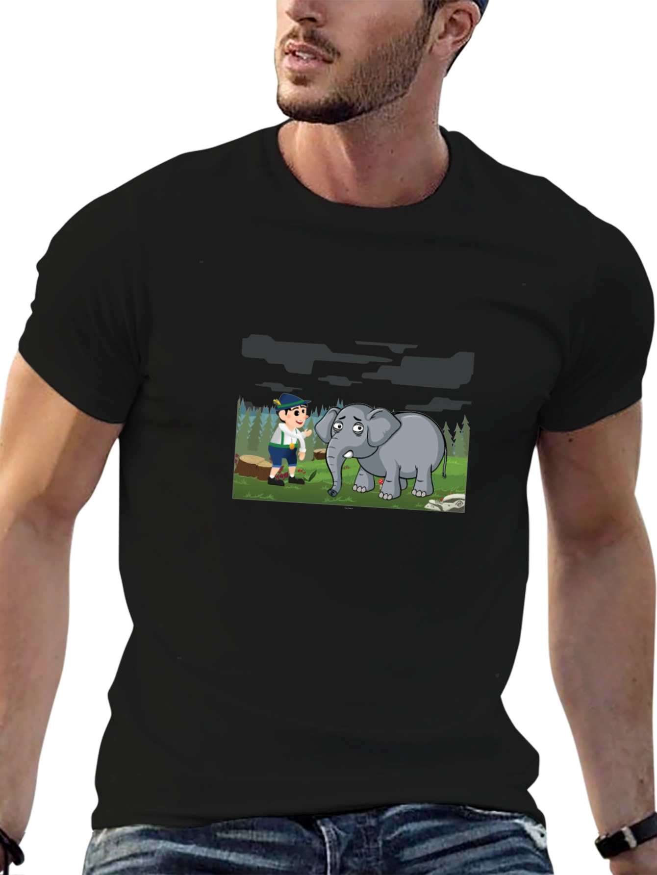 Cartoon Graphic Print Black Tee