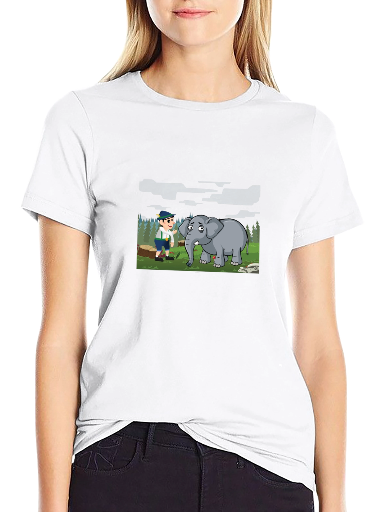 Cartoon Graphic Print Black Tee