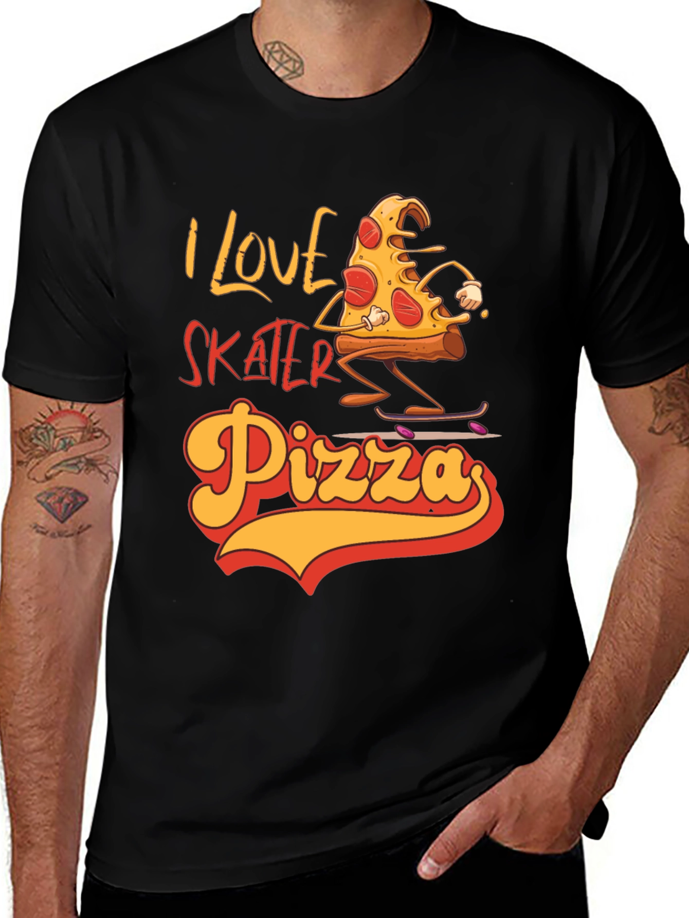 I Love Skater Pizza Graphic T-Shirt