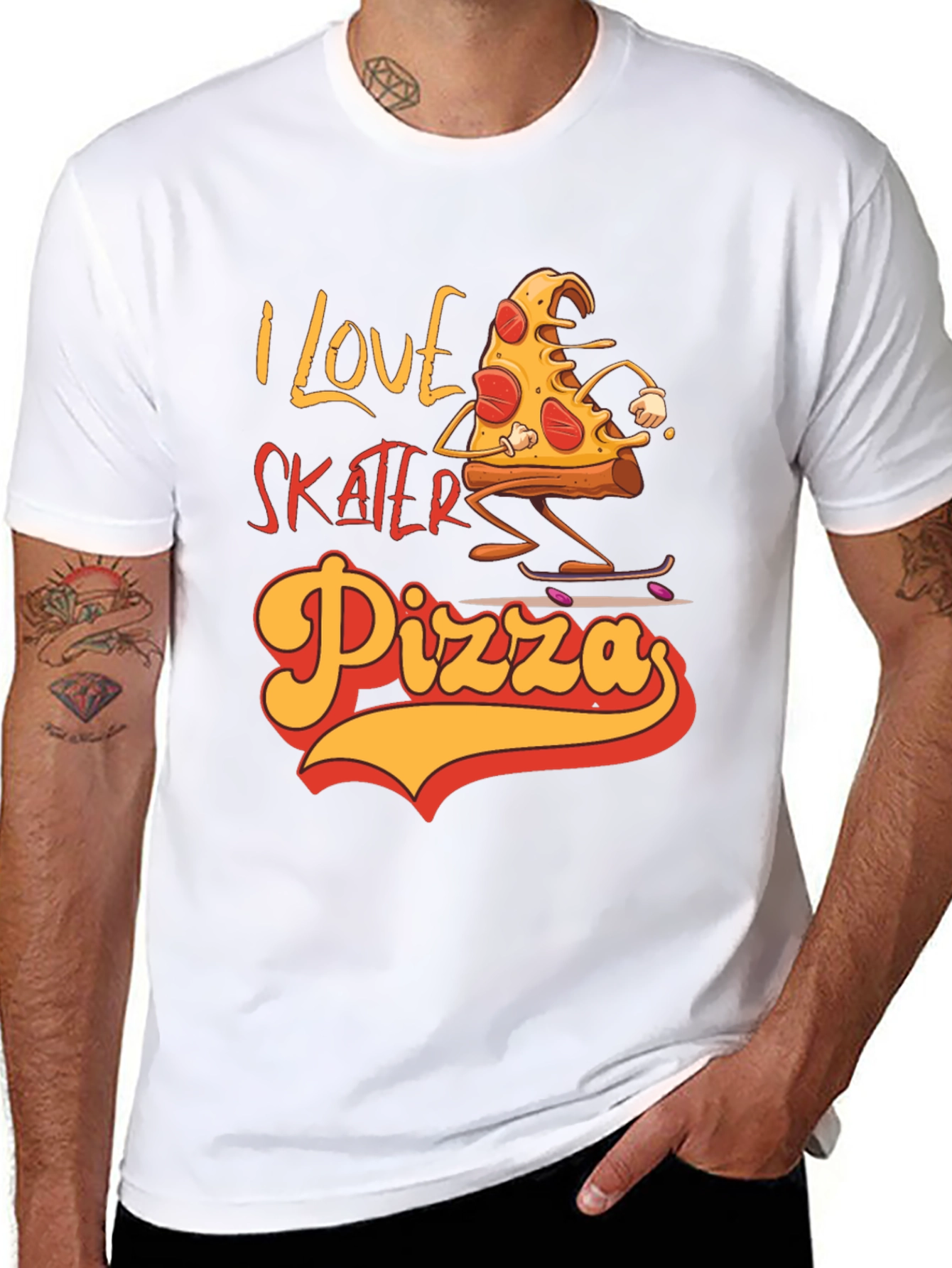 I Love Skater Pizza Graphic T-Shirt