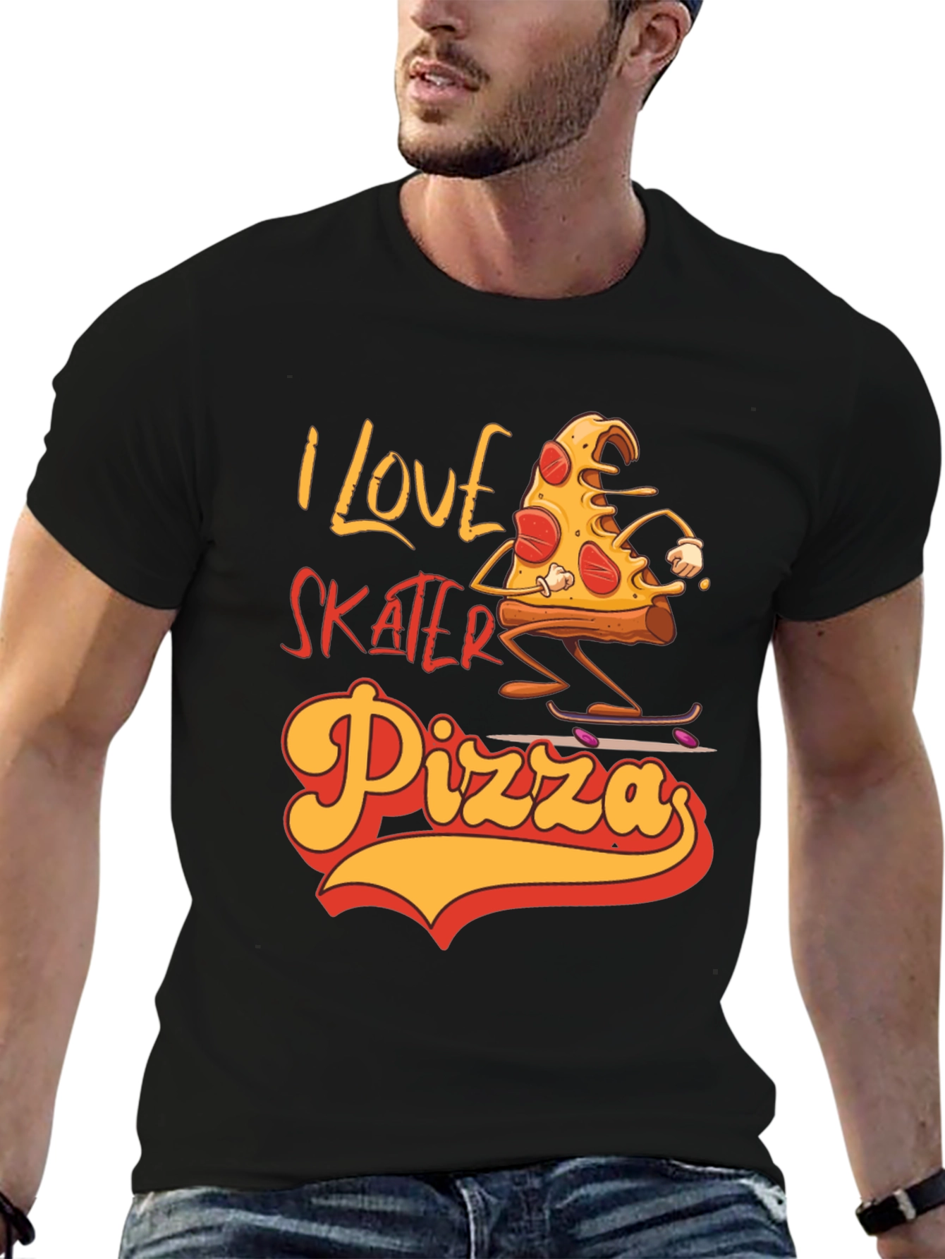 I Love Skater Pizza Graphic T-Shirt