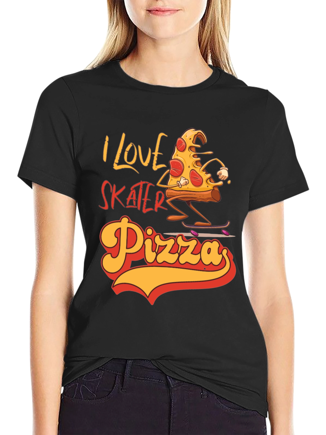 I Love Skater Pizza Graphic T-Shirt