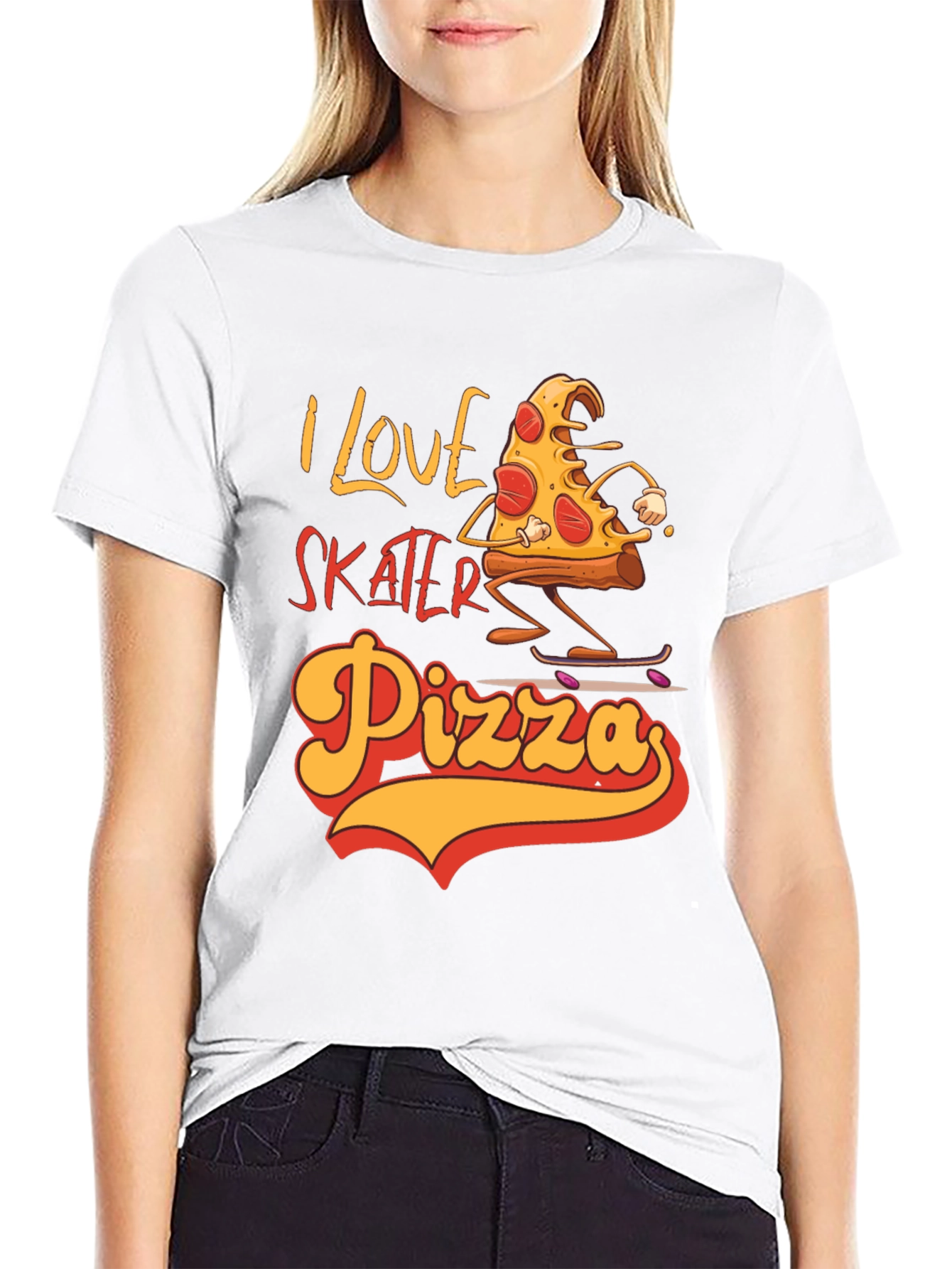 I Love Skater Pizza Graphic T-Shirt
