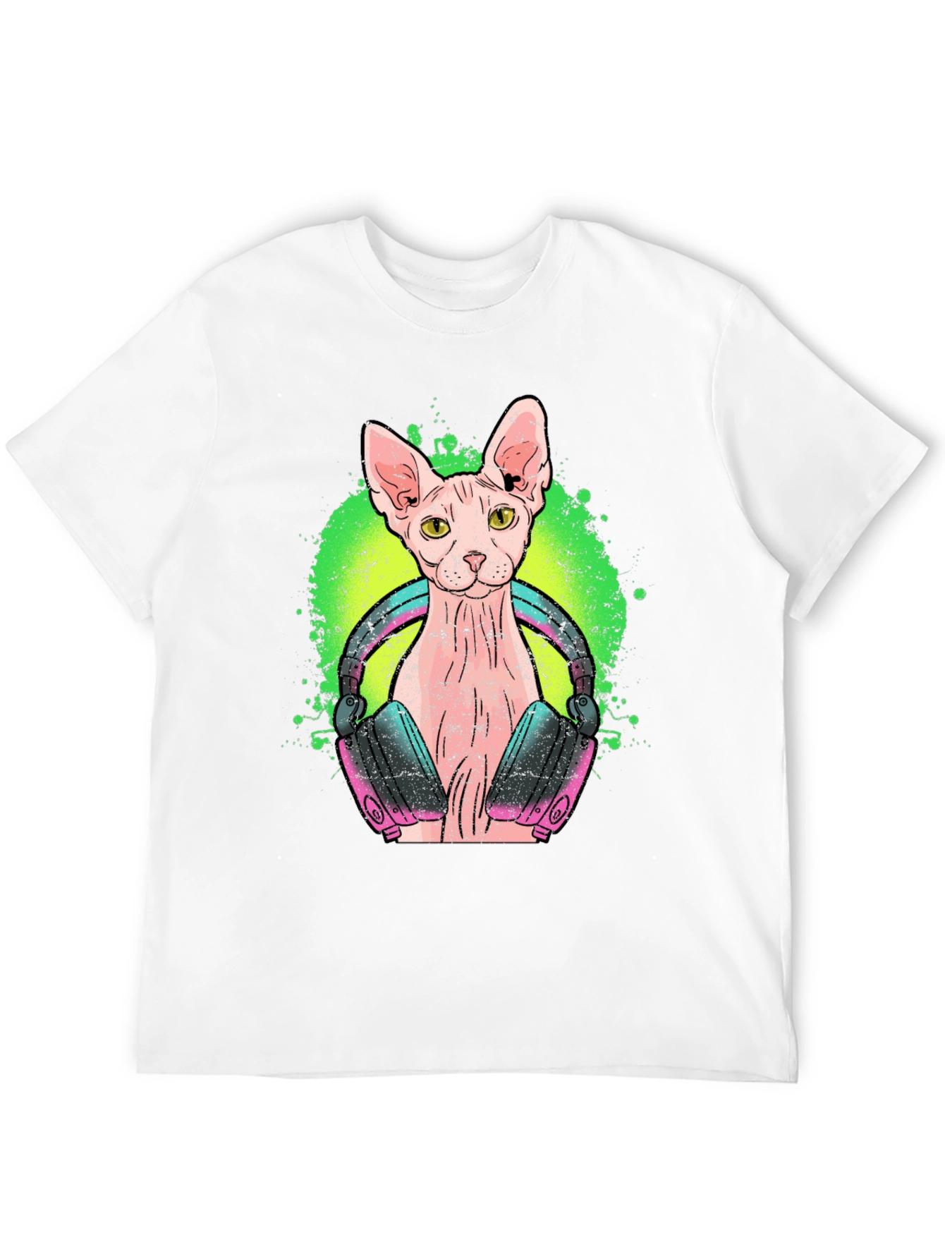DJ Sphynx Cat Graphic Tee - Black Cotton T-Shirt