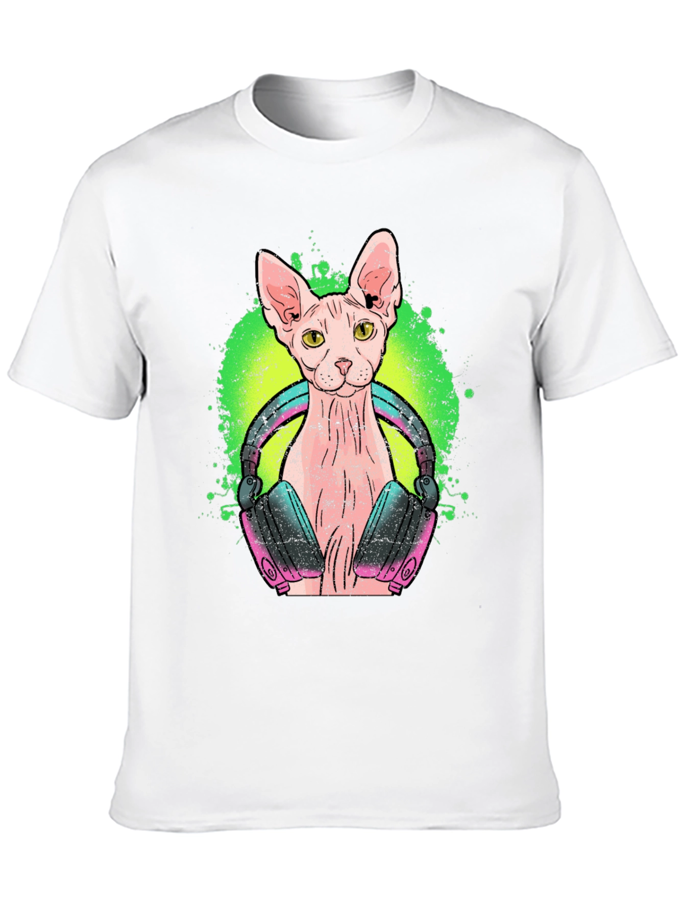 DJ Sphynx Cat Graphic Tee - Black Cotton T-Shirt