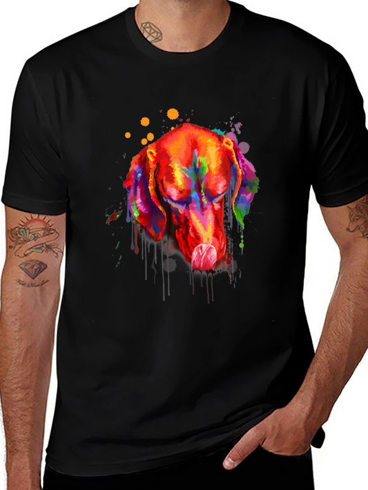 Colorful Dog Graphic Black T-Shirt