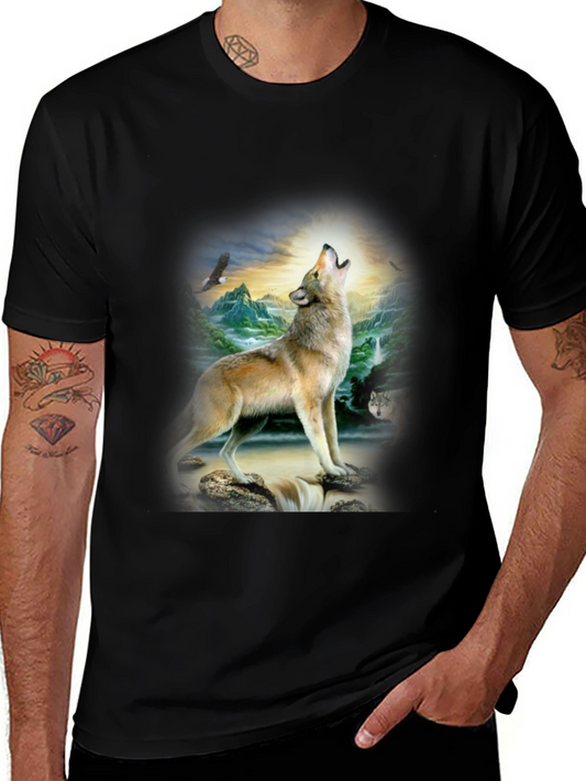 Wolf Print Graphic Tee - Mens Black T-Shirt