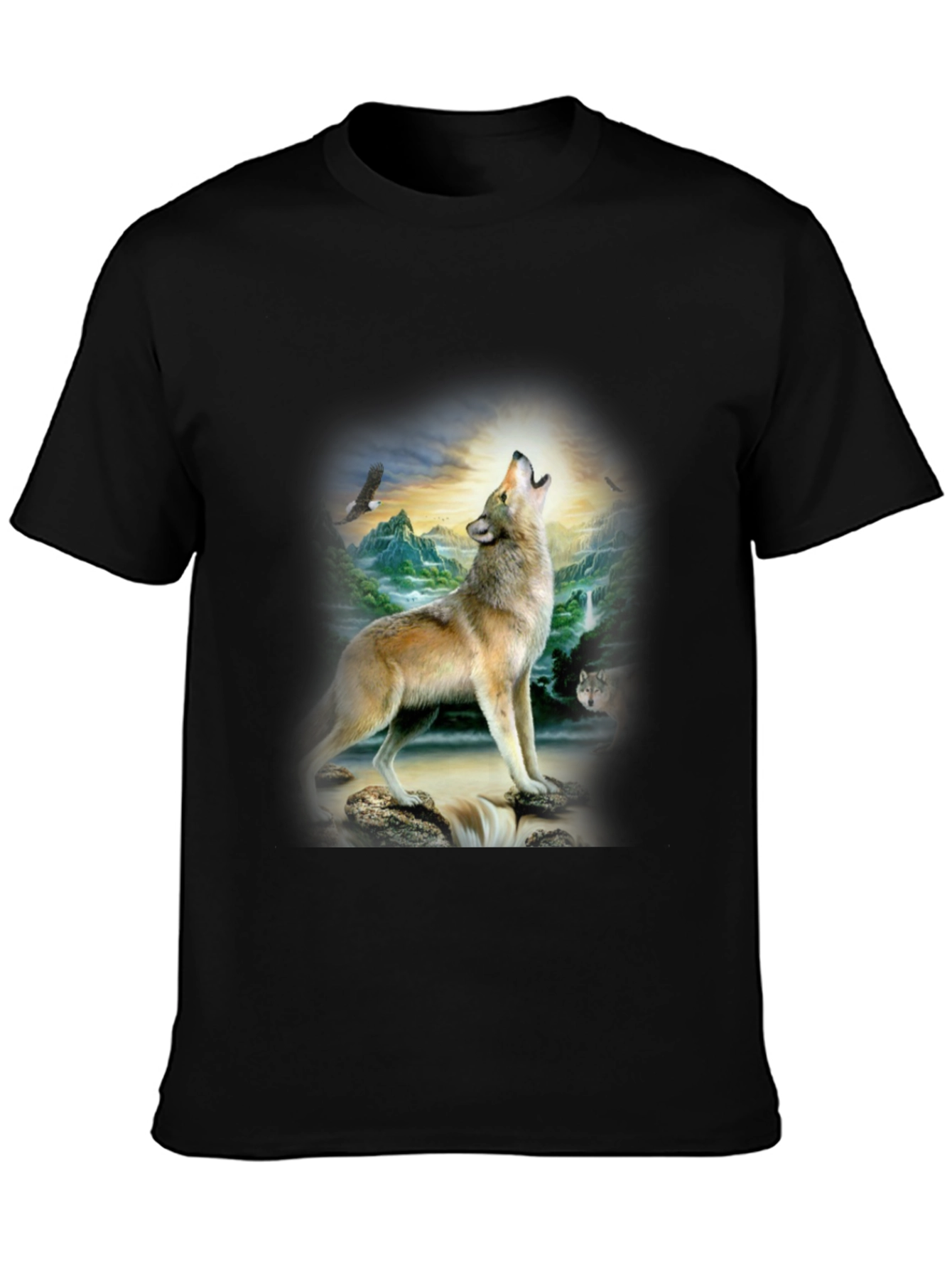 Wolf Print Graphic Tee - Mens Black T-Shirt