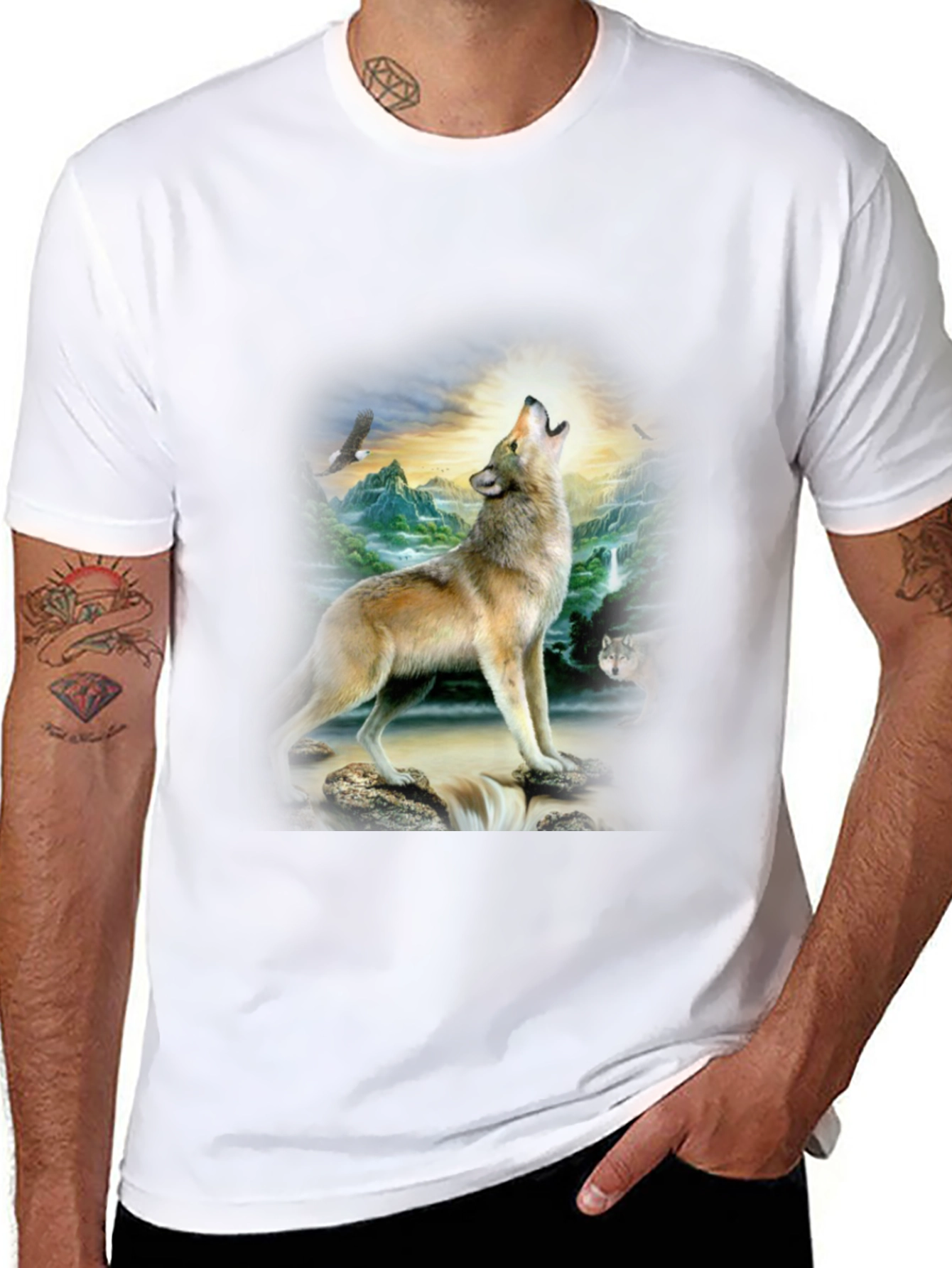 Wolf Print Graphic Tee - Mens Black T-Shirt