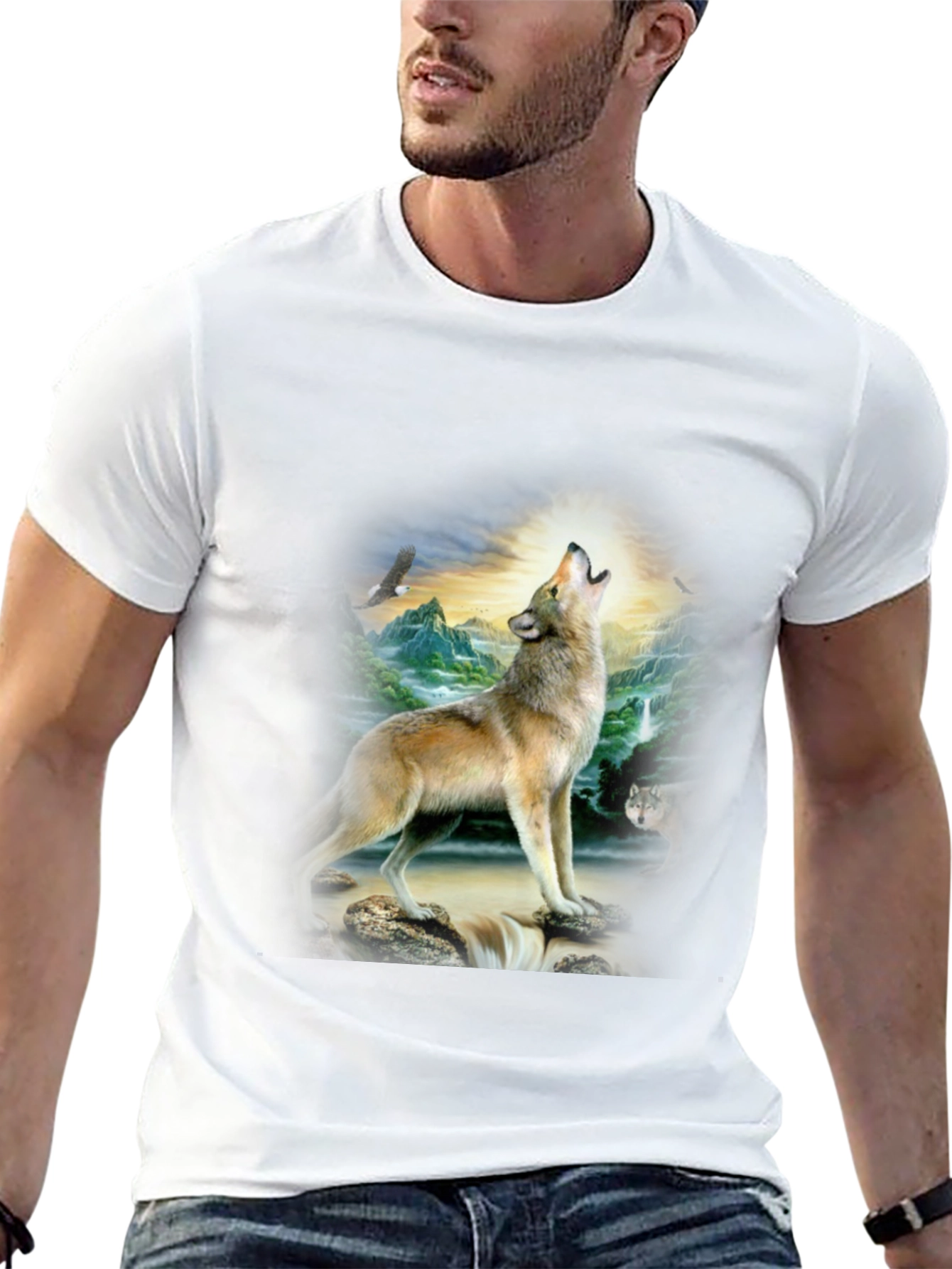 Wolf Print Graphic Tee - Mens Black T-Shirt