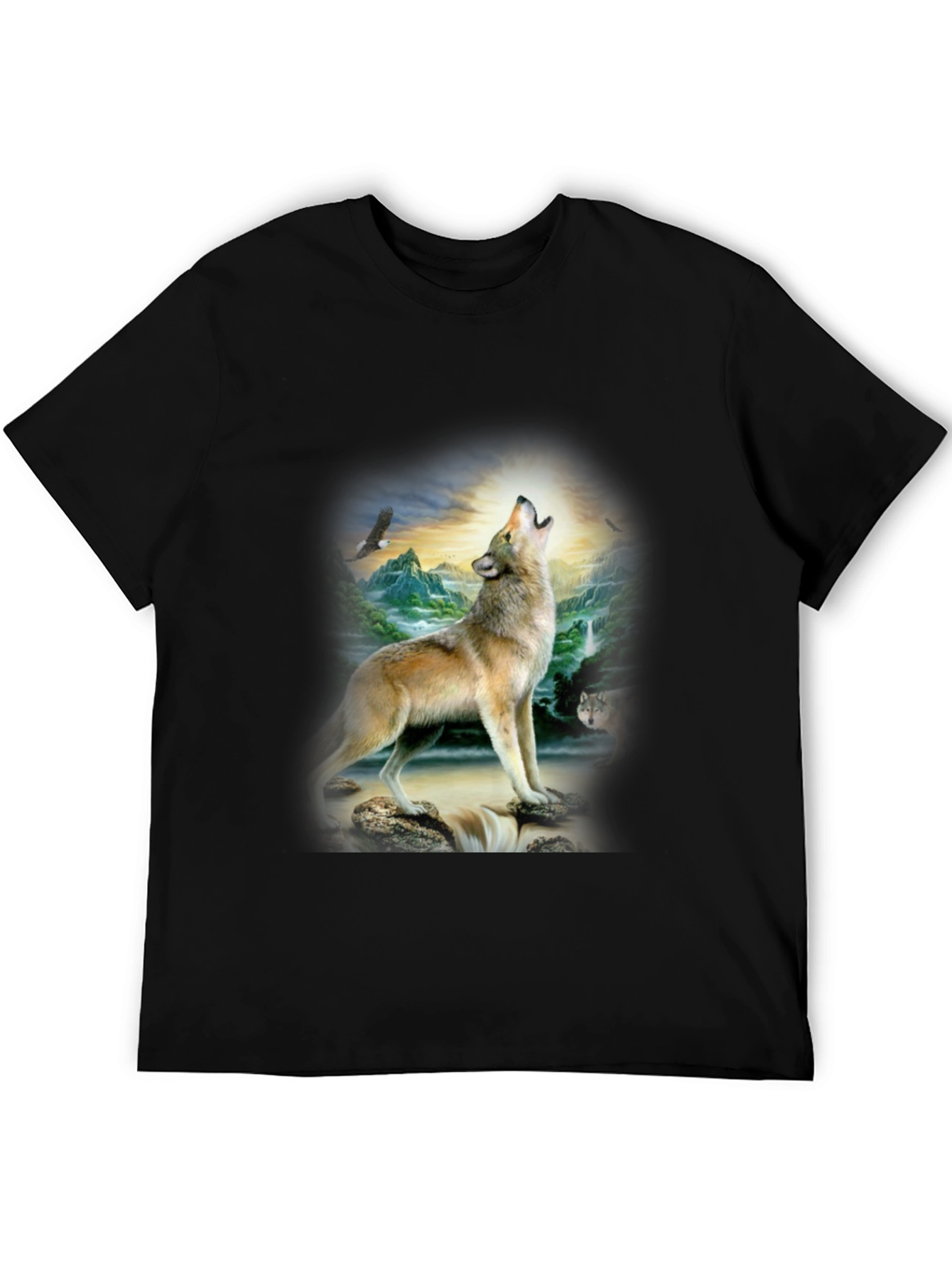 Wolf Print Graphic Tee - Mens Black T-Shirt