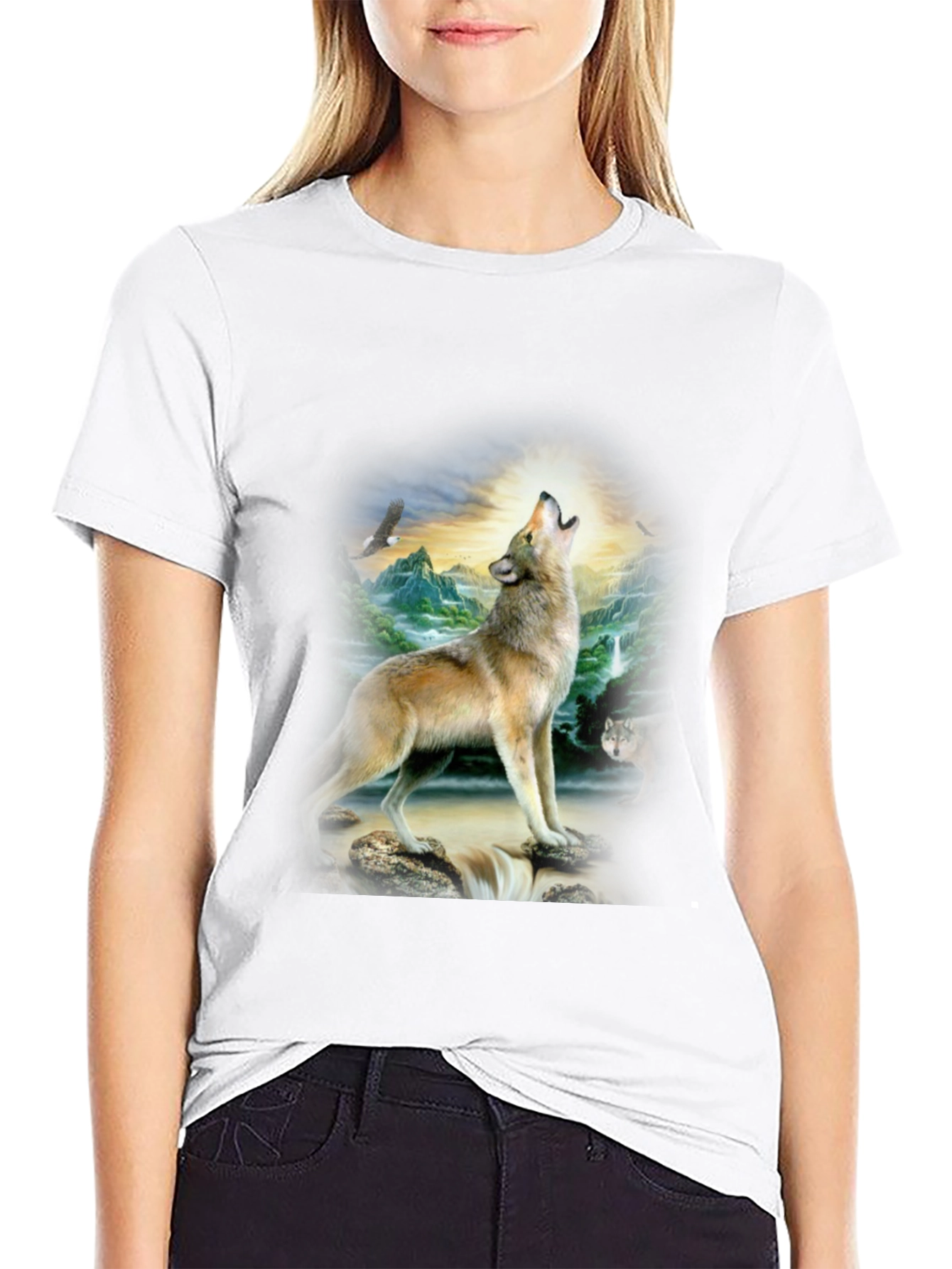 Wolf Print Graphic Tee - Mens Black T-Shirt