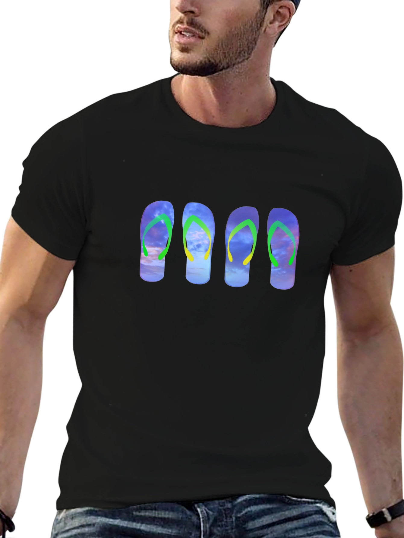 Flip Flop Sky Graphic Black Tee