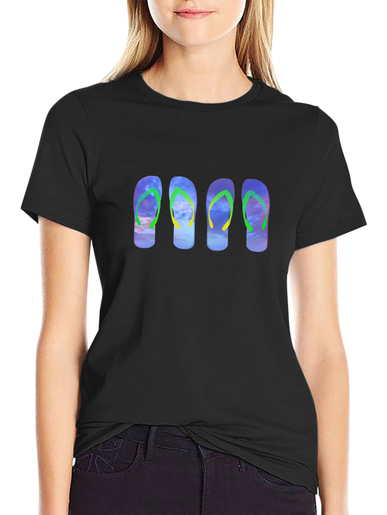 Flip Flop Sky Graphic Black Tee