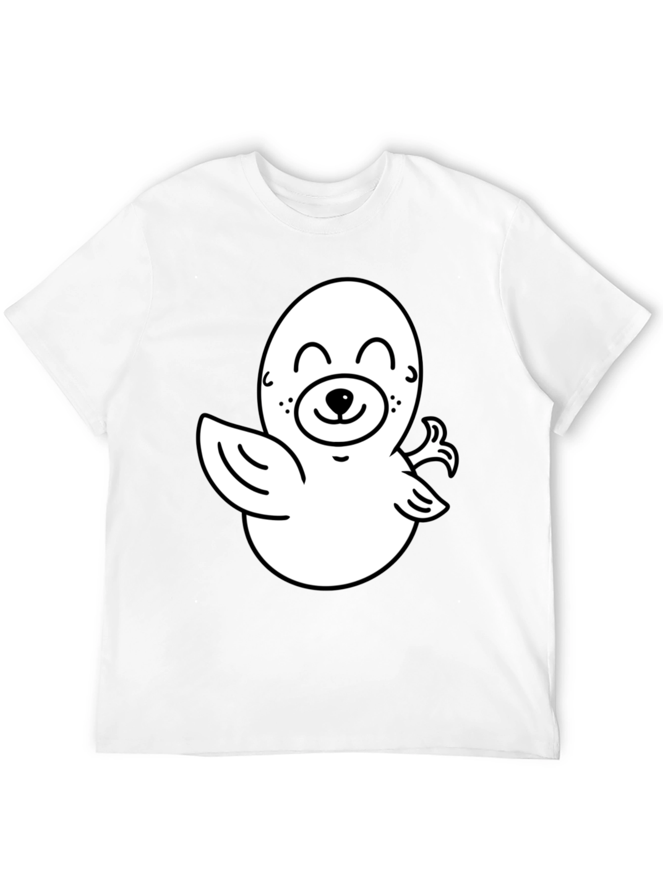 Cute Cartoon Seal Graphic T-Shirt - Black