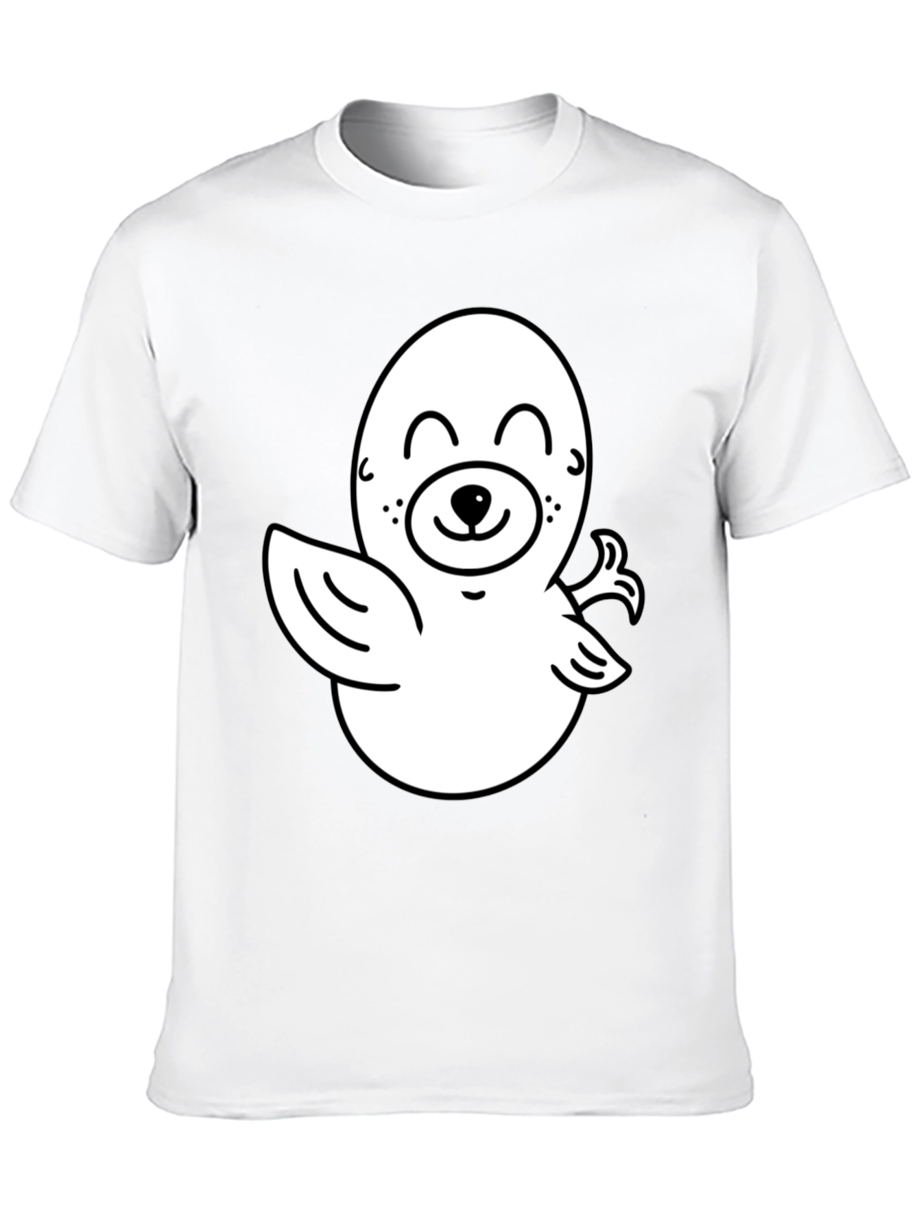 Cute Cartoon Seal Graphic T-Shirt - Black