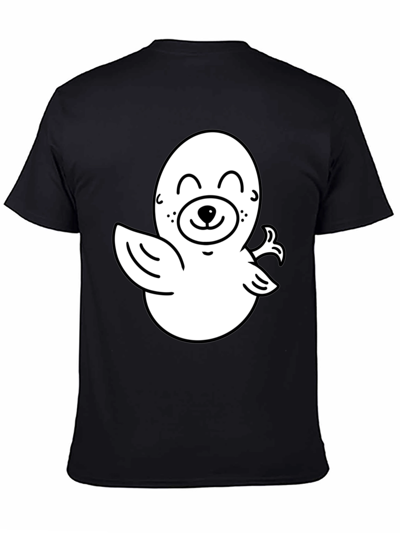 Cute Cartoon Seal Graphic T-Shirt - Black