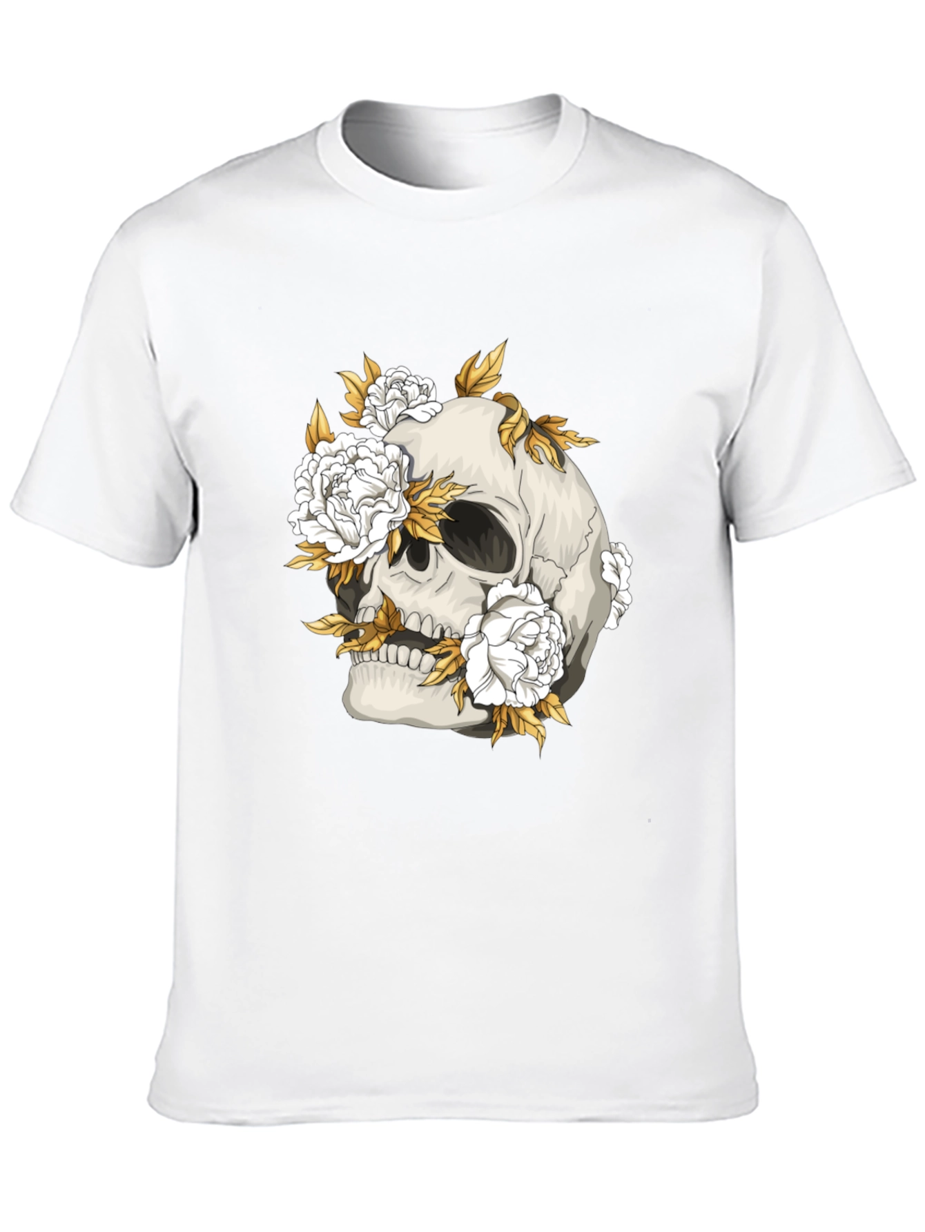 Skull & Floral Graphic Print Black T-Shirt