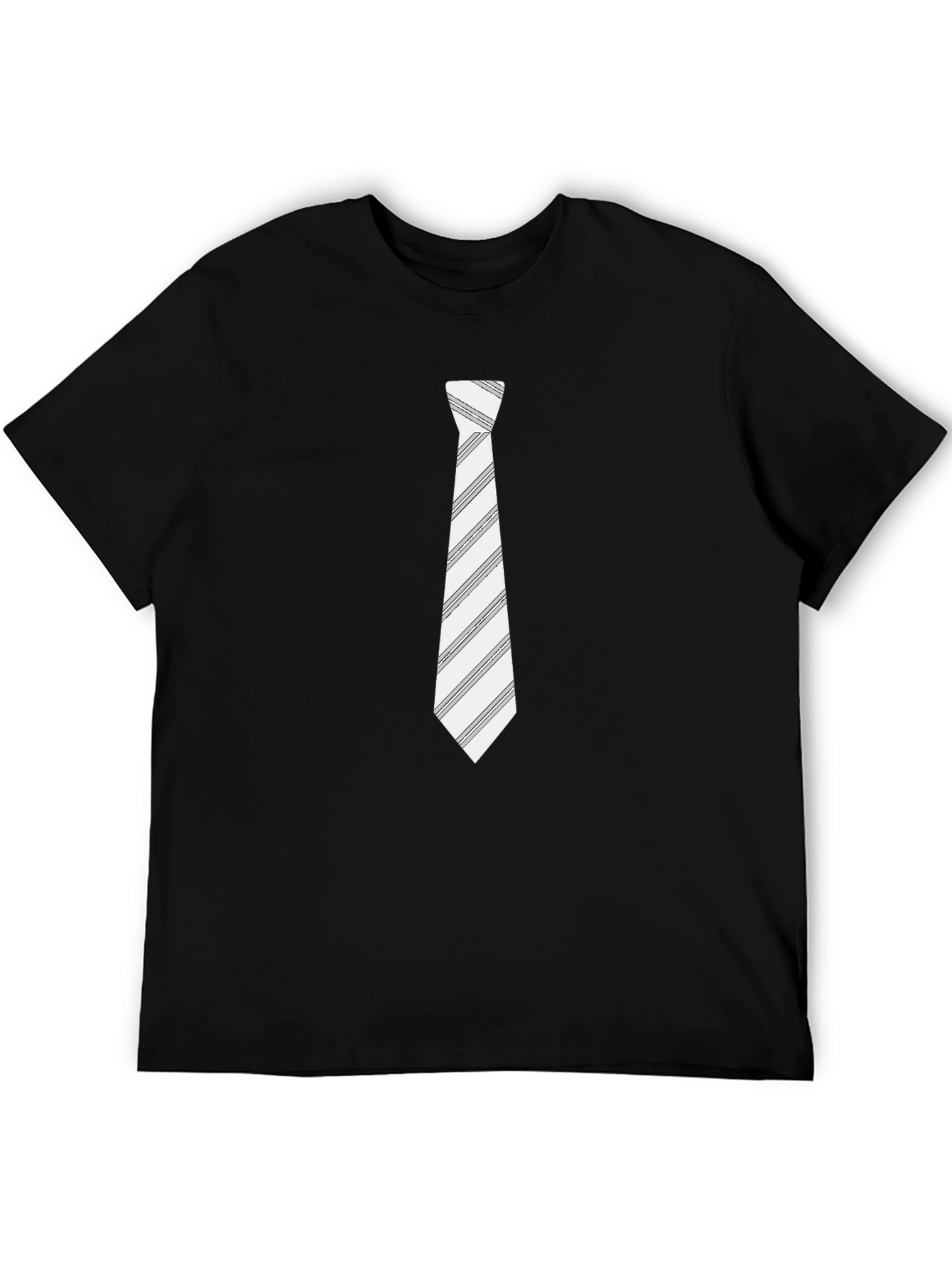 Black T-Shirt with Striped Tie Print