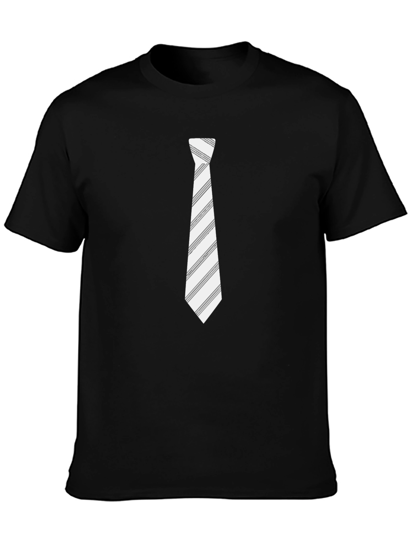 Black T-Shirt with Striped Tie Print