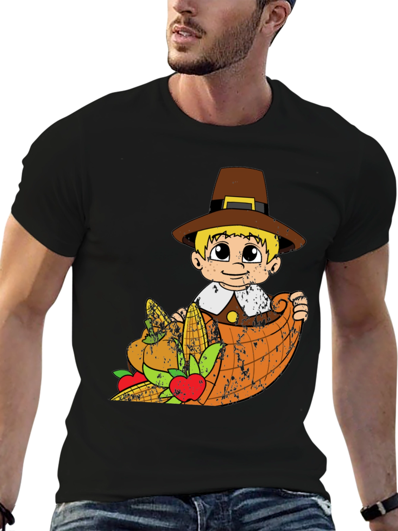 Thanksgiving Pilgrim Boy Cornucopia T-Shirt