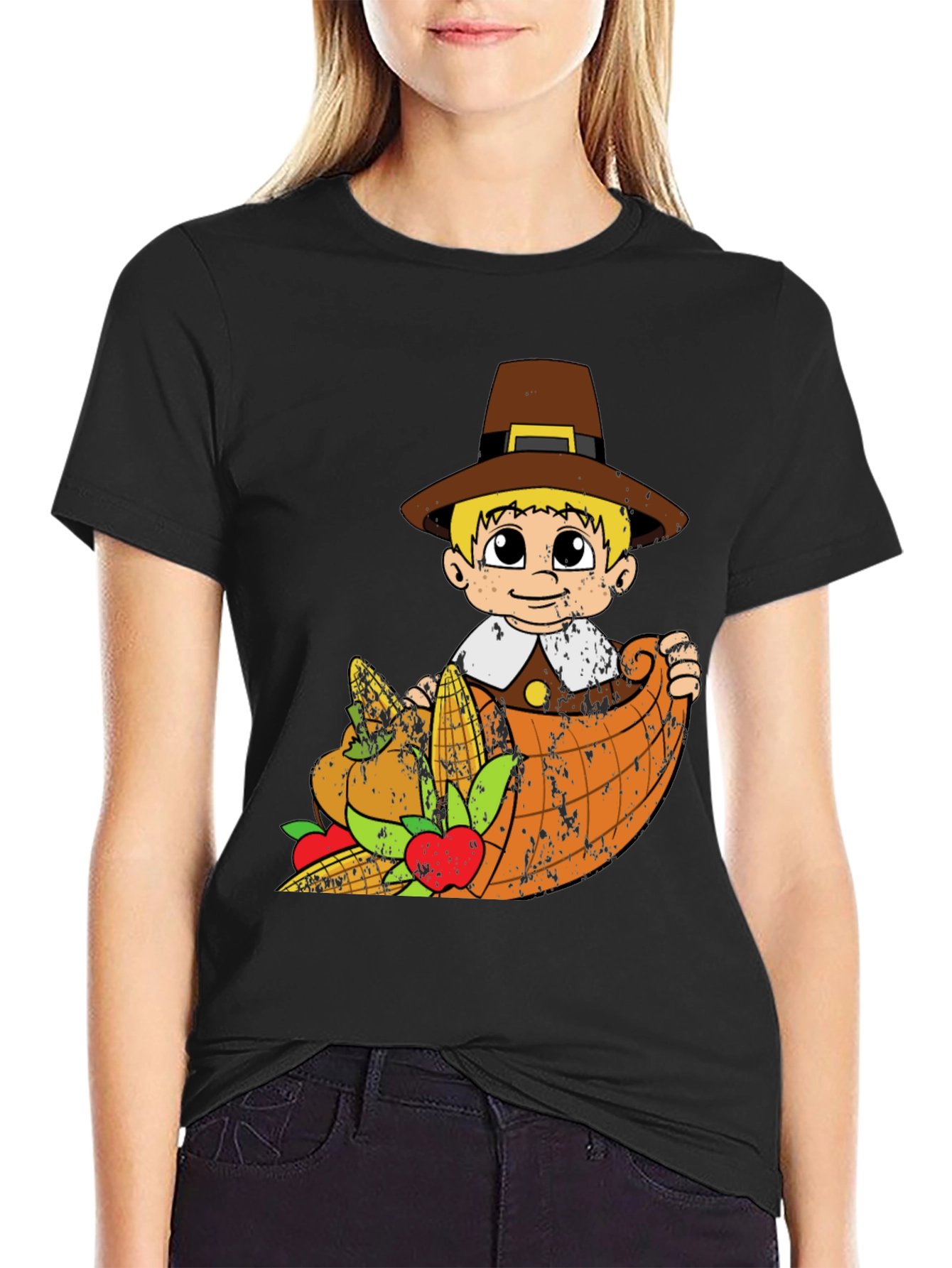 Thanksgiving Pilgrim Boy Cornucopia T-Shirt