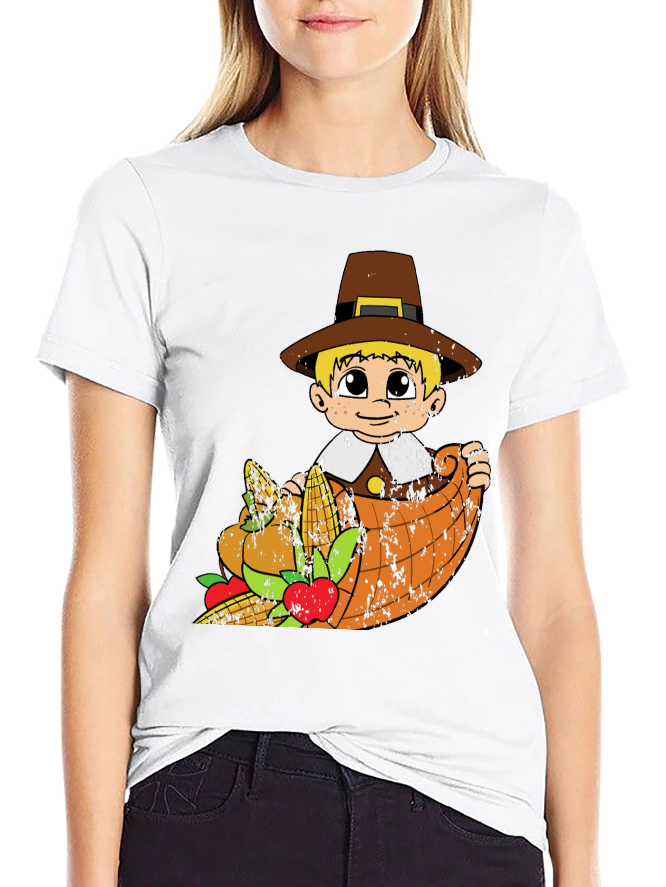 Thanksgiving Pilgrim Boy Cornucopia T-Shirt
