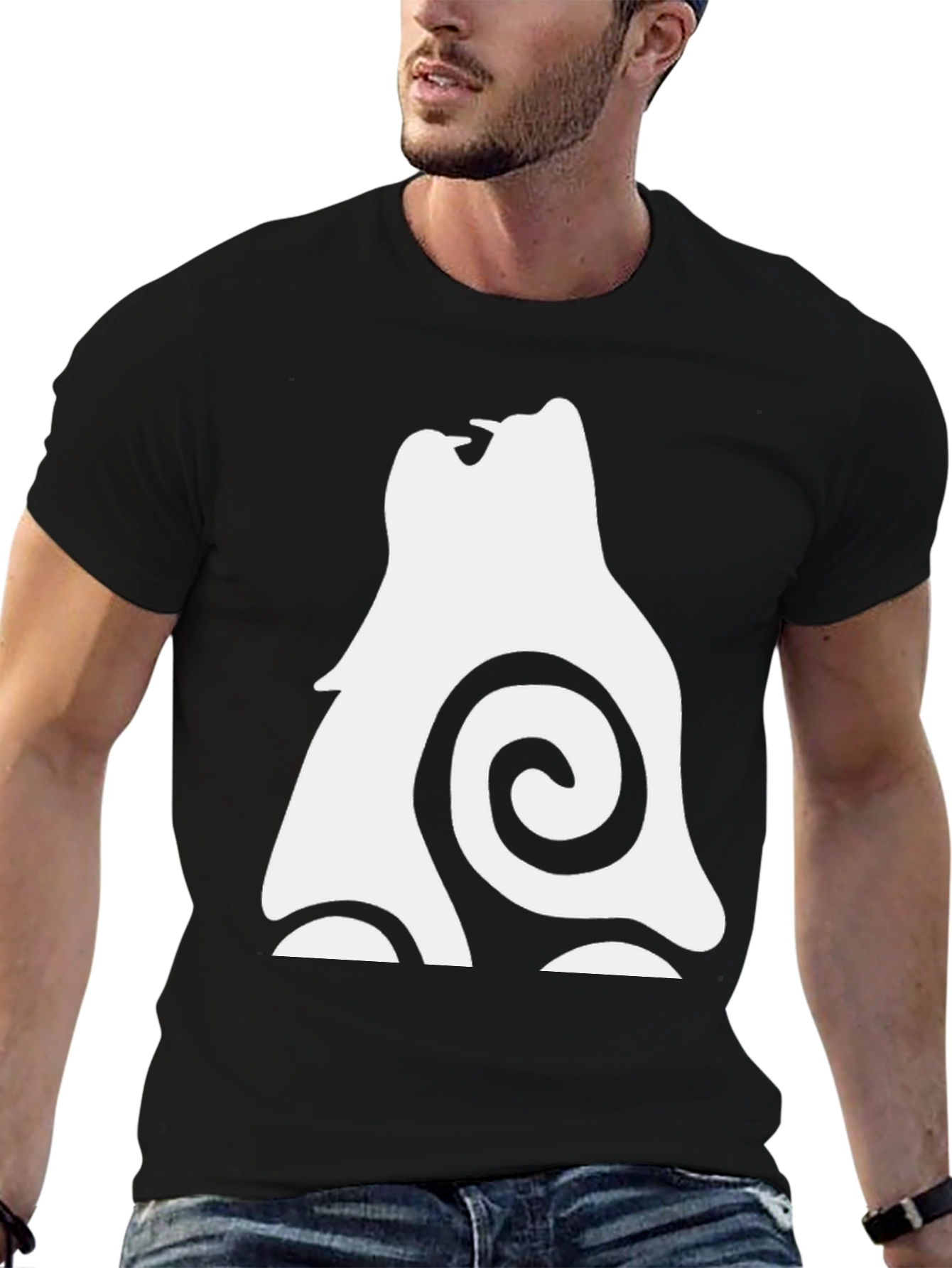 Mens Black T-Shirt - Abstract Wolf Design