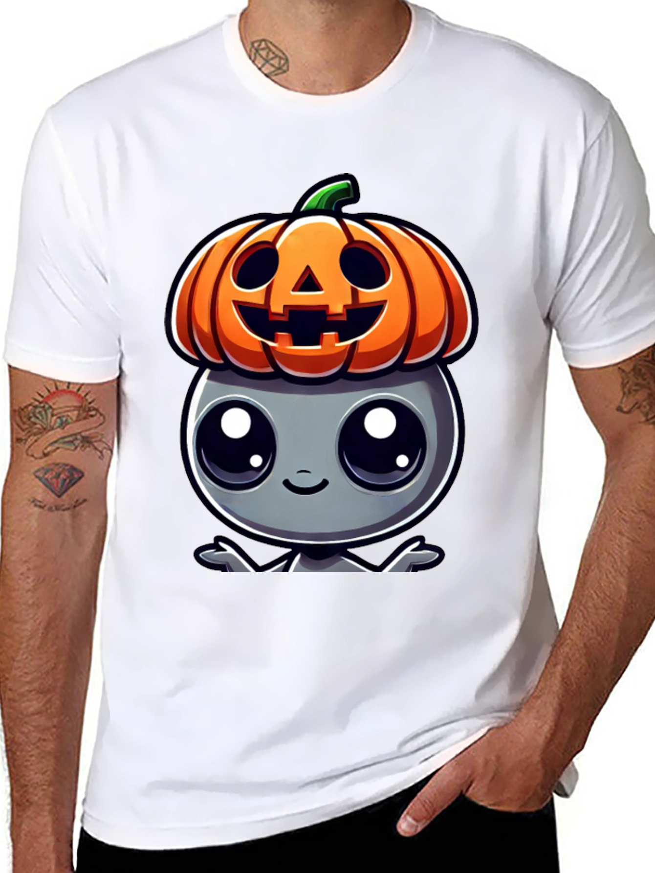Halloween Alien Pumpkin Head Graphic Tee
