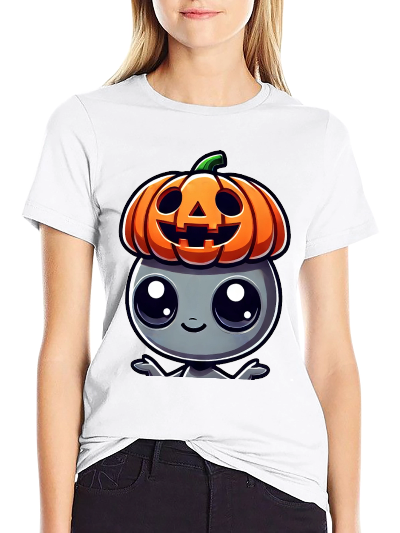 Halloween Alien Pumpkin Head Graphic Tee