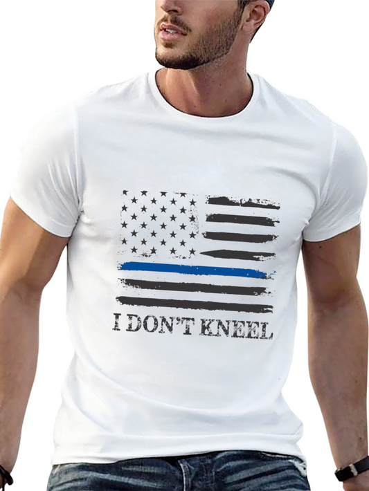 I Dont Kneel T-Shirt - Thin Blue Line American Flag Graphic Tee