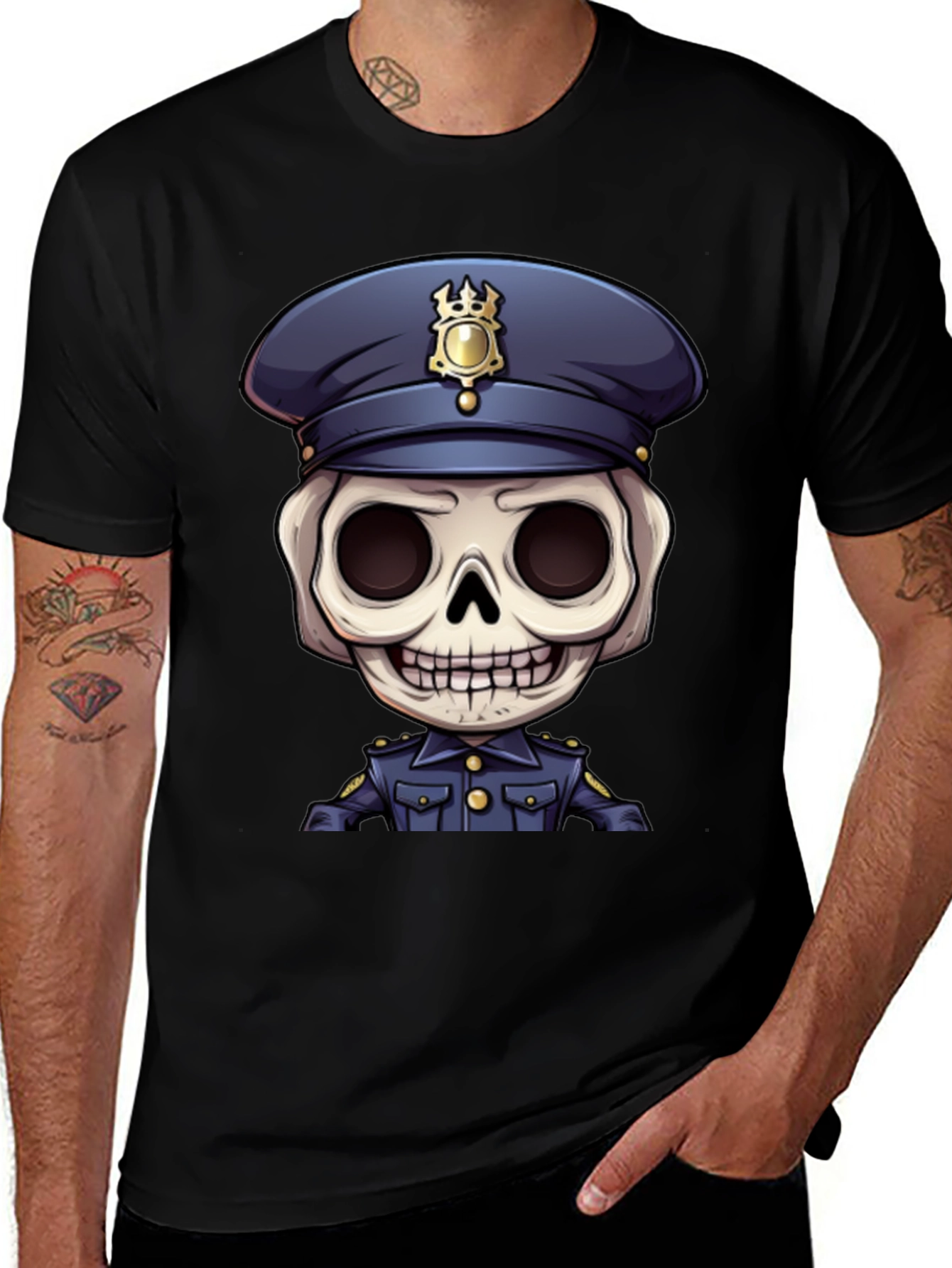 Skeleton Police Officer Graphic T-Shirt