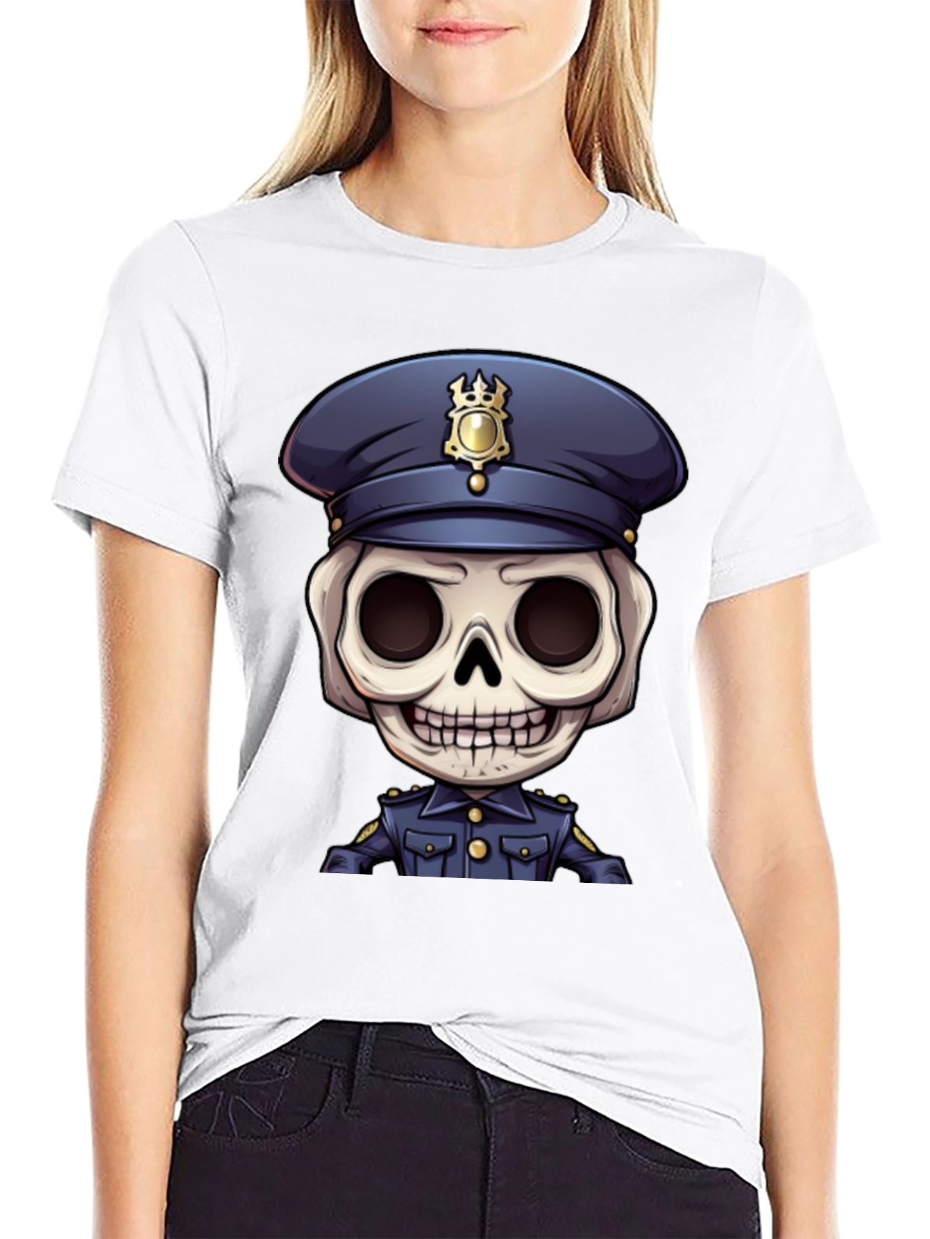 Skeleton Police Officer Graphic T-Shirt