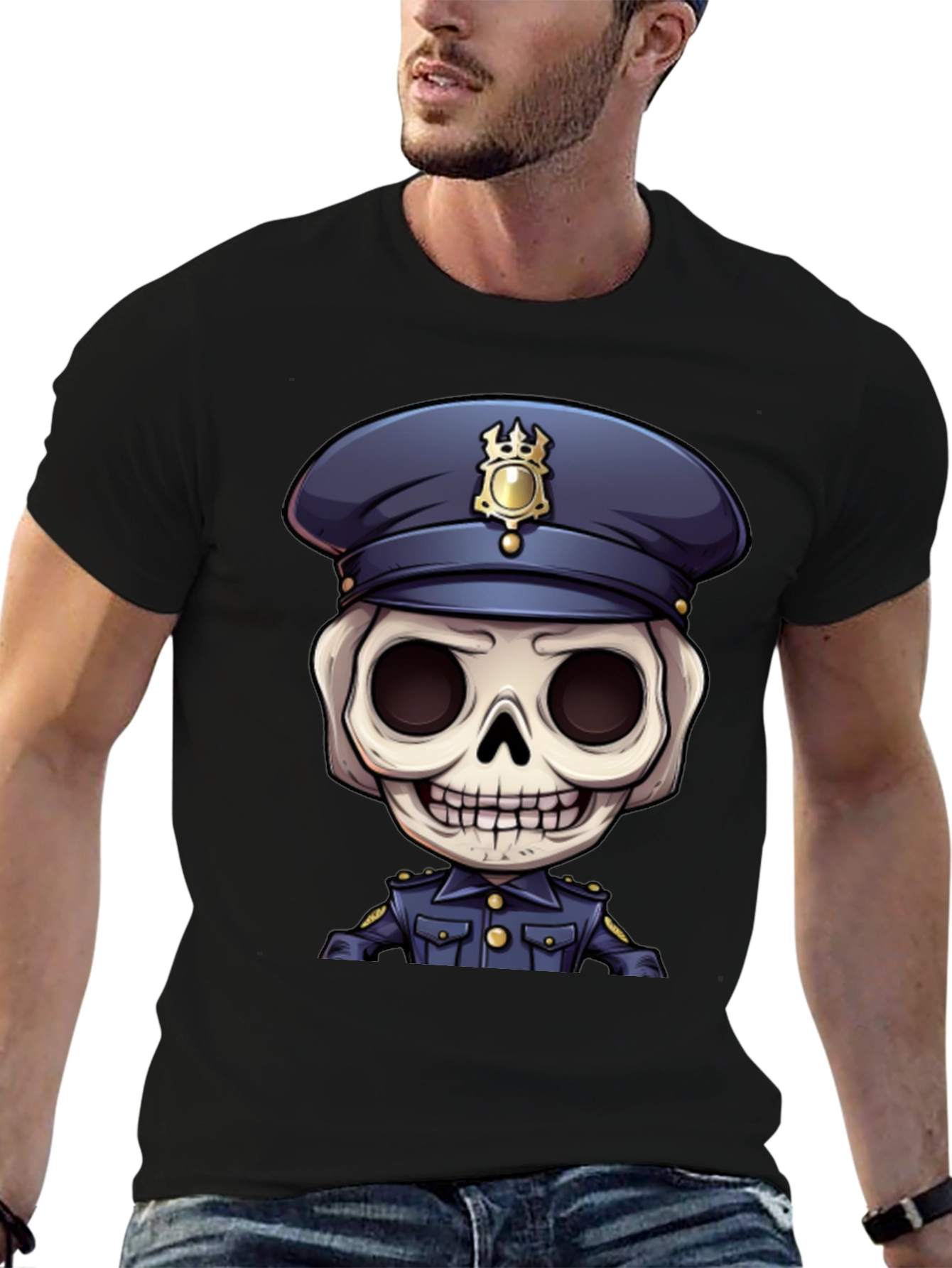 Skeleton Police Officer Graphic T-Shirt