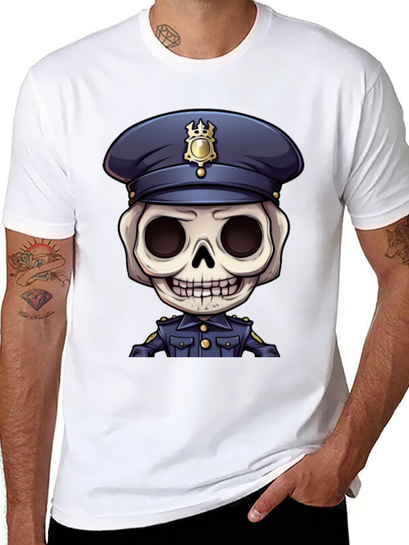 Skeleton Police Officer Graphic T-Shirt