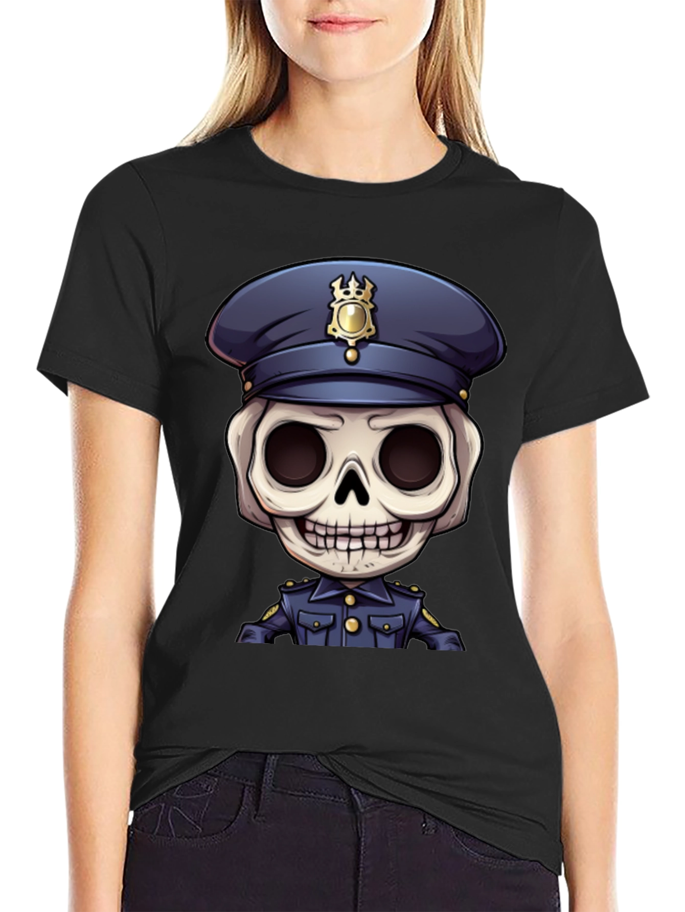 Skeleton Police Officer Graphic T-Shirt