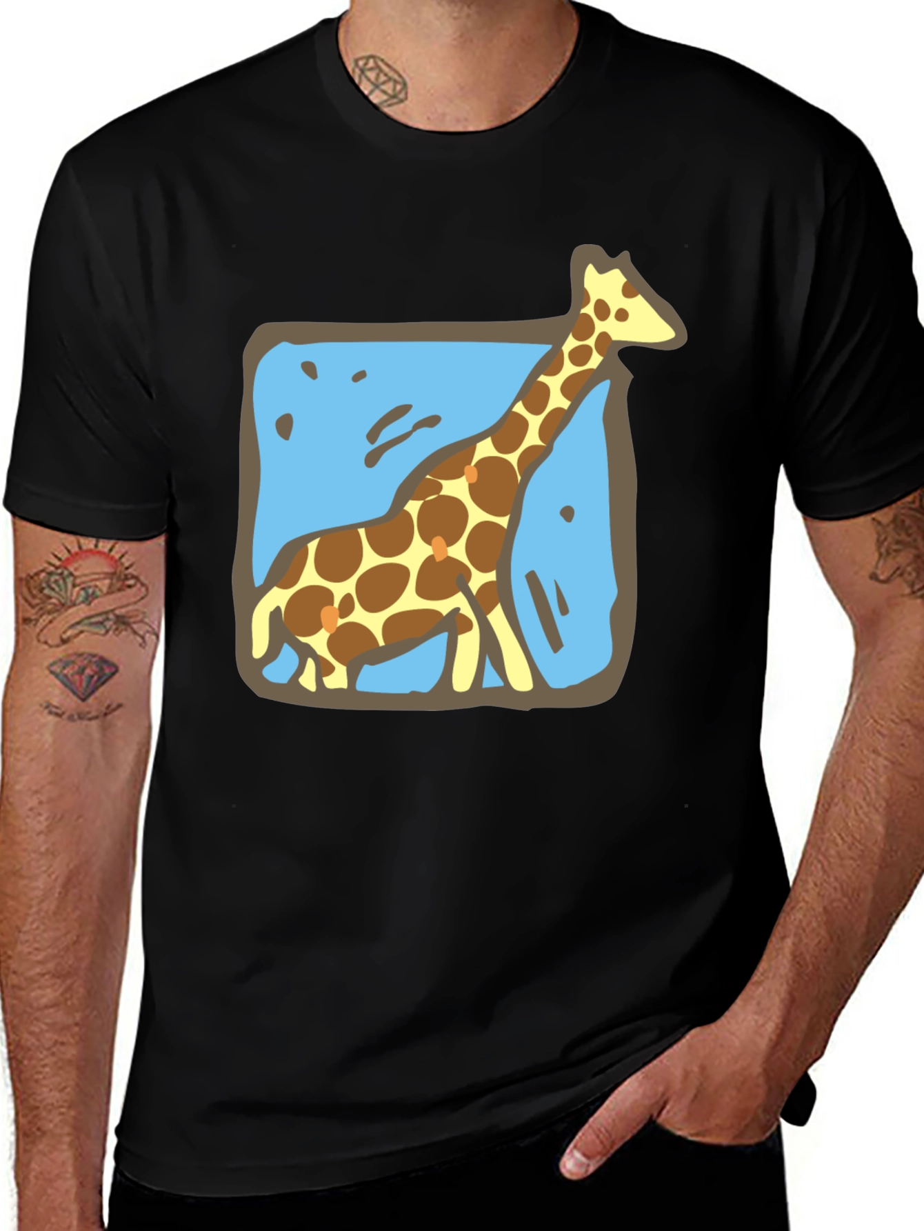 Giraffe Graphic Tee - Mens Black Crew Neck T-Shirt