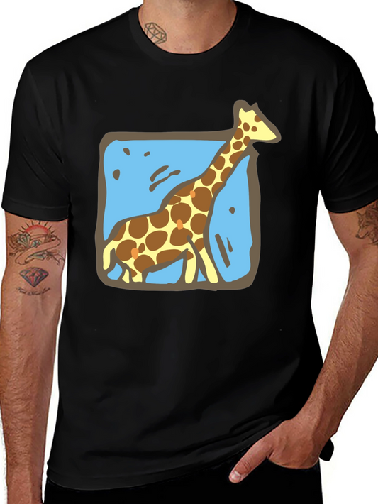 Giraffe Graphic Tee - Mens Black Crew Neck T-Shirt