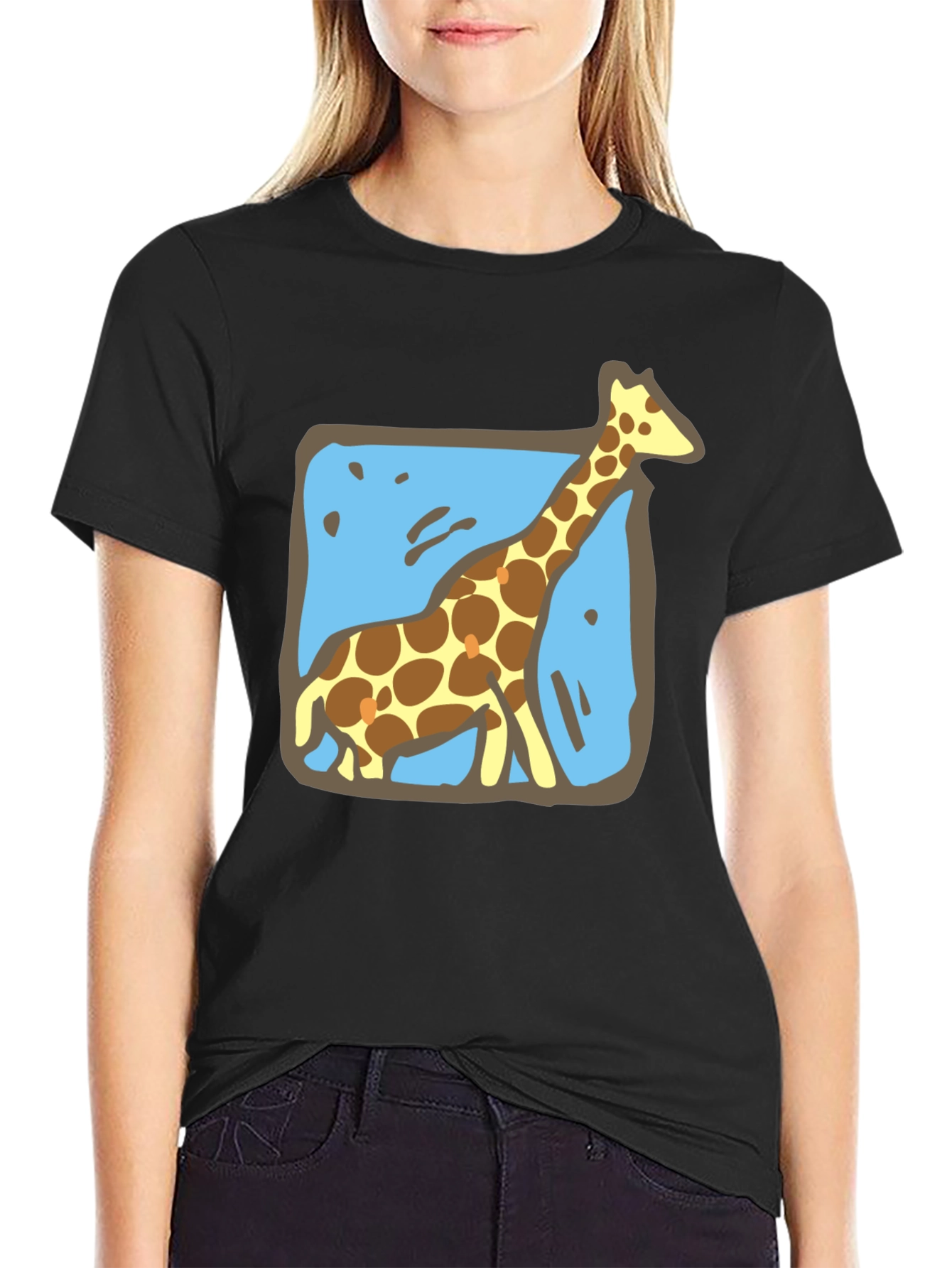 Giraffe Graphic Tee - Mens Black Crew Neck T-Shirt