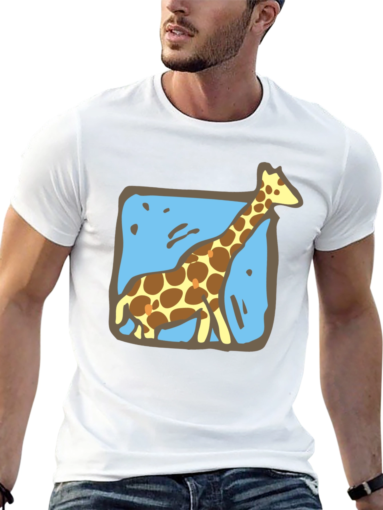 Giraffe Graphic Tee - Mens Black Crew Neck T-Shirt
