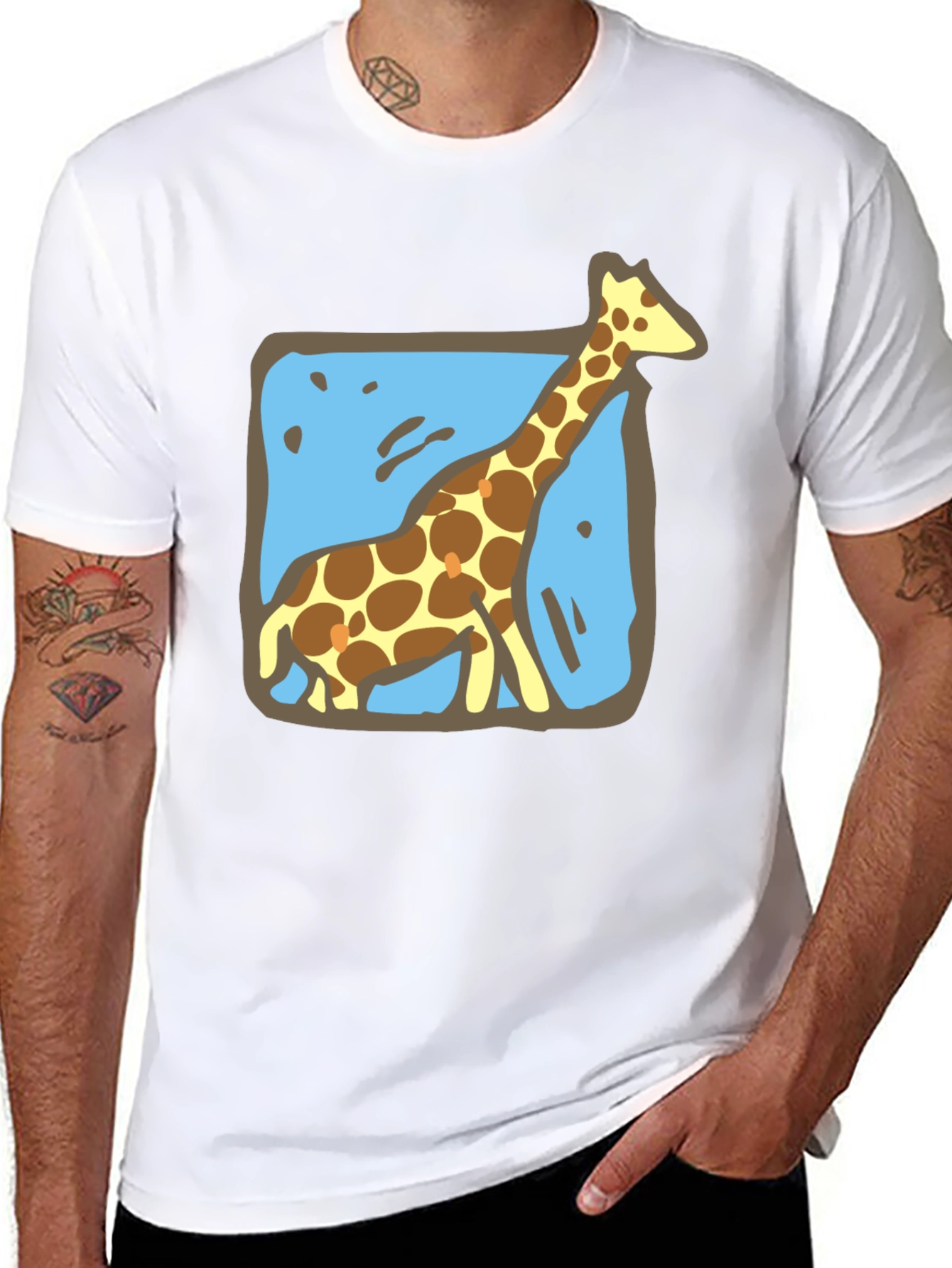 Giraffe Graphic Tee - Mens Black Crew Neck T-Shirt