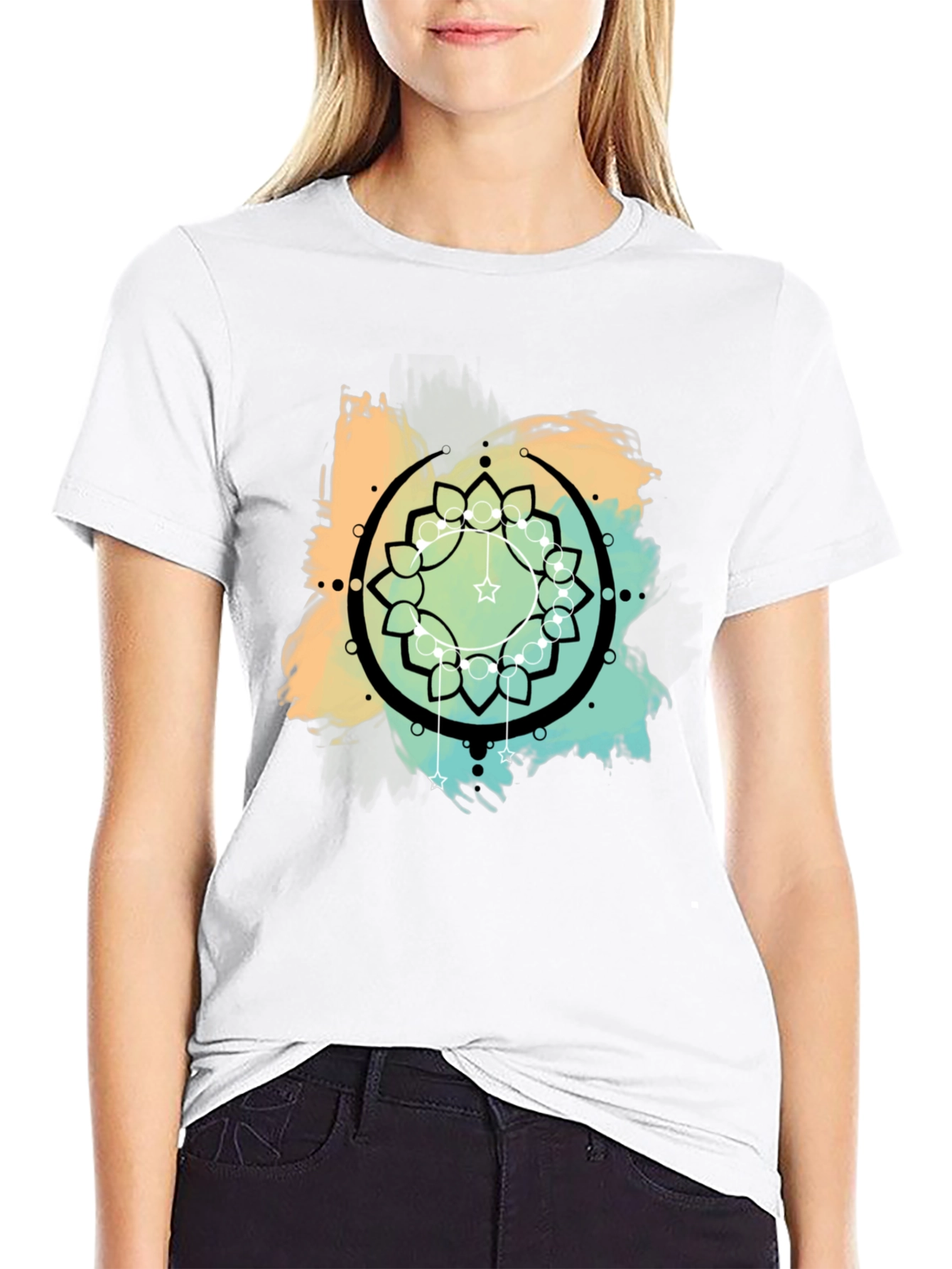 Geometric Mandala Graphic Print Mens Black T-Shirt