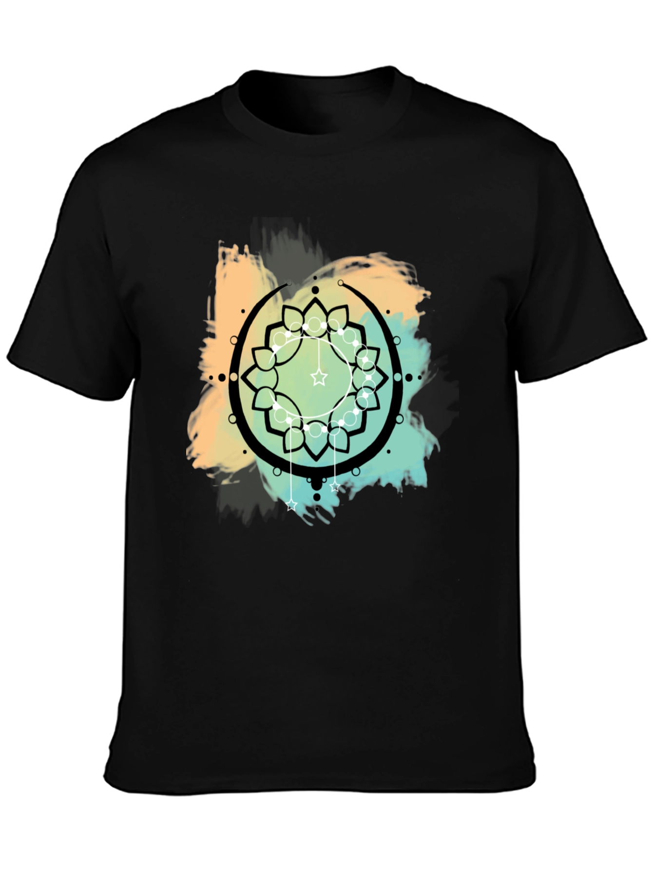 Geometric Mandala Graphic Print Mens Black T-Shirt