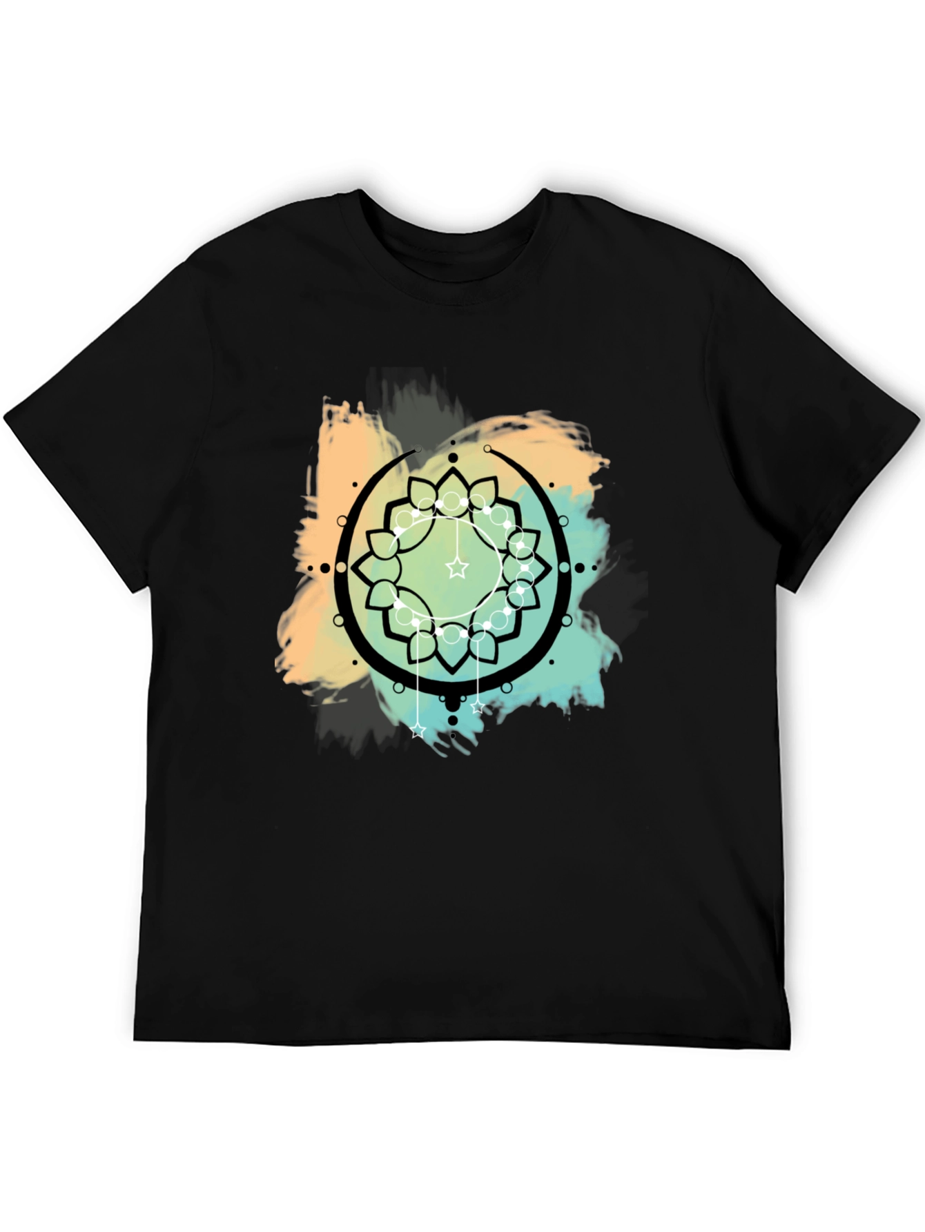 Geometric Mandala Graphic Print Mens Black T-Shirt