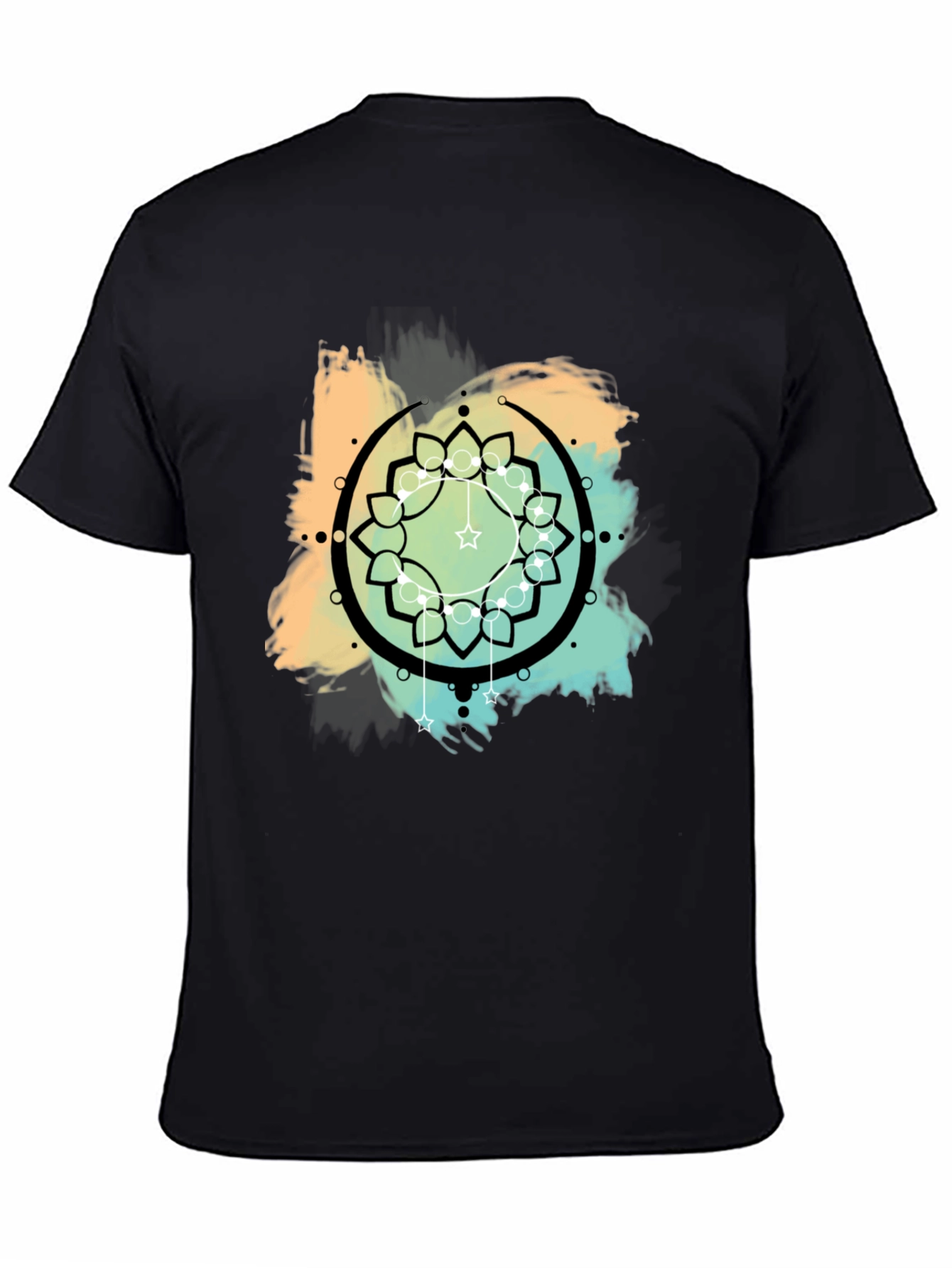 Geometric Mandala Graphic Print Mens Black T-Shirt