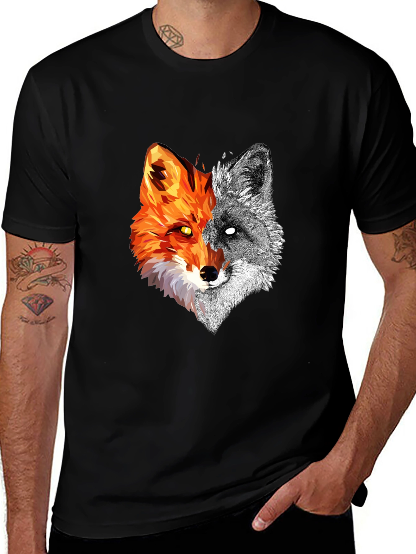 Dual Fox Graphic Tee - Stylish Mens Black T-Shirt