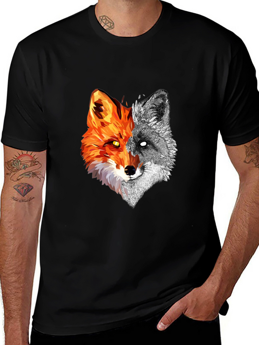 Dual Fox Graphic Tee - Stylish Mens Black T-Shirt
