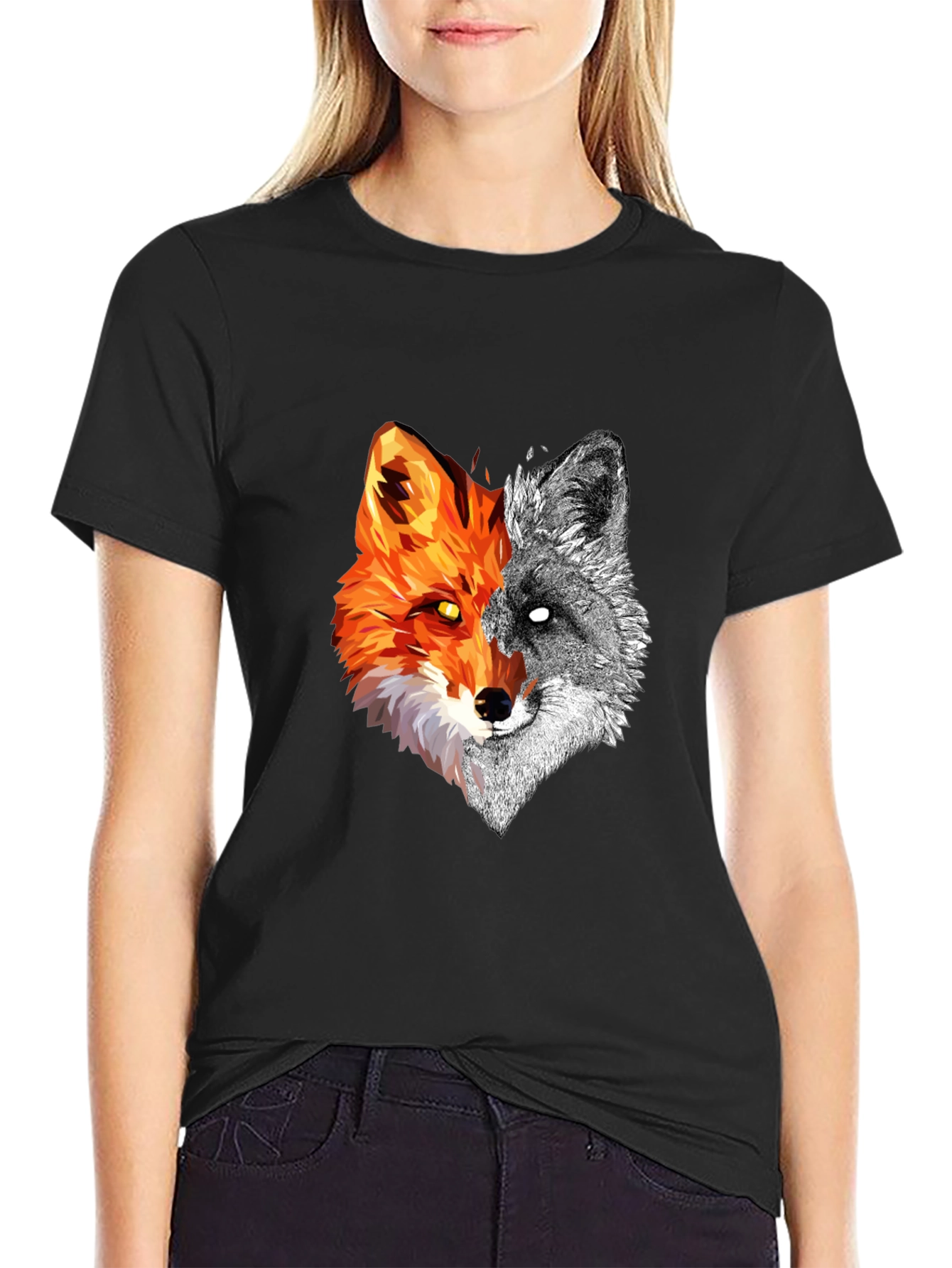 Dual Fox Graphic Tee - Stylish Mens Black T-Shirt